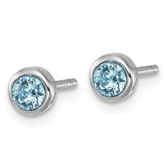 Sterling Silver Rhodium-Plated Polished Blue Crystal 3.5mm Post Earrings