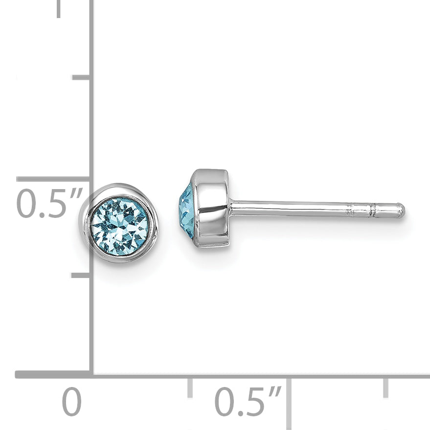 Sterling Silver Rhodium-Plated Polished Blue Crystal 3.5mm Post Earrings