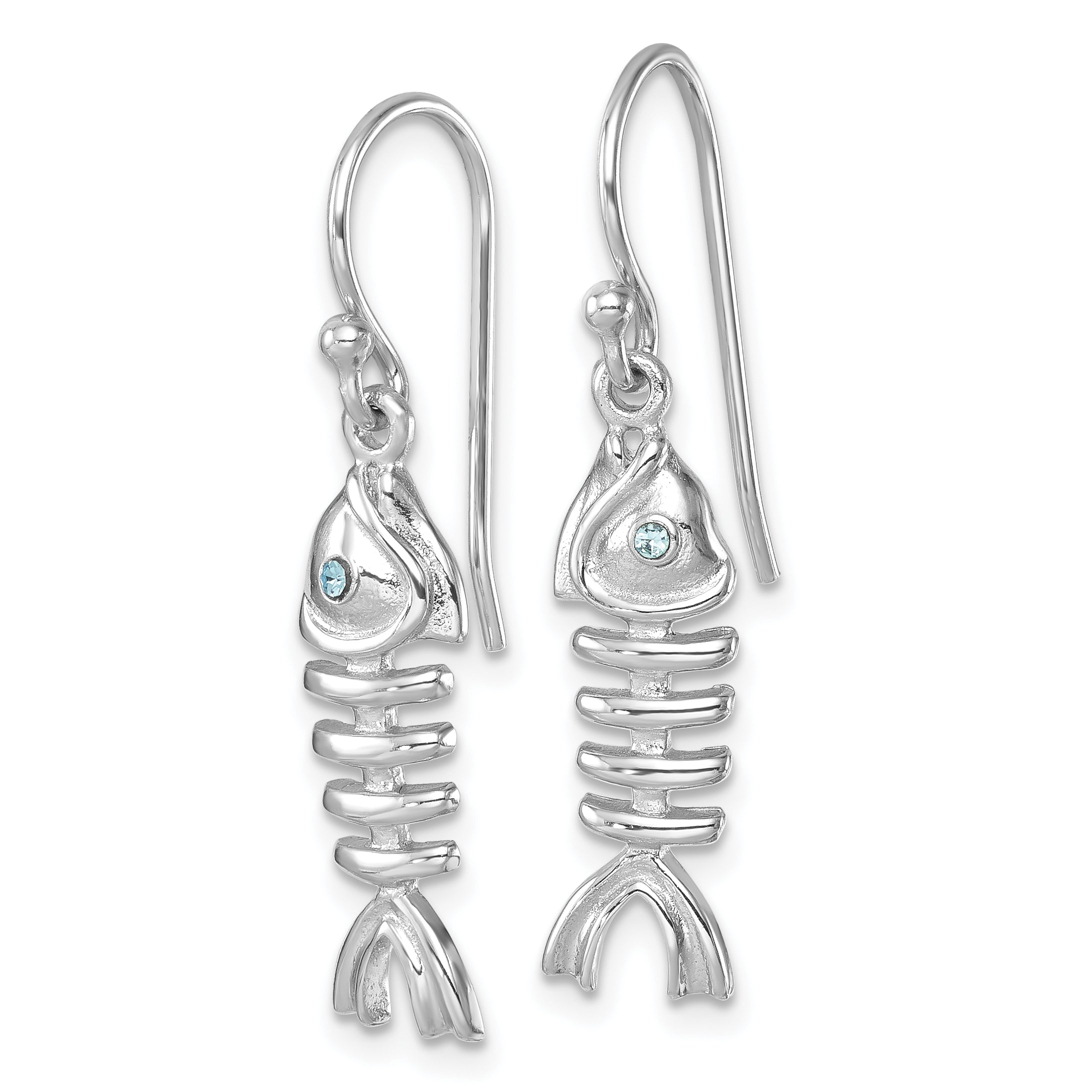 Sterling Silver Rhodium-plated Polished Crystal Eye Bonefish Dangle Earring Secondary image