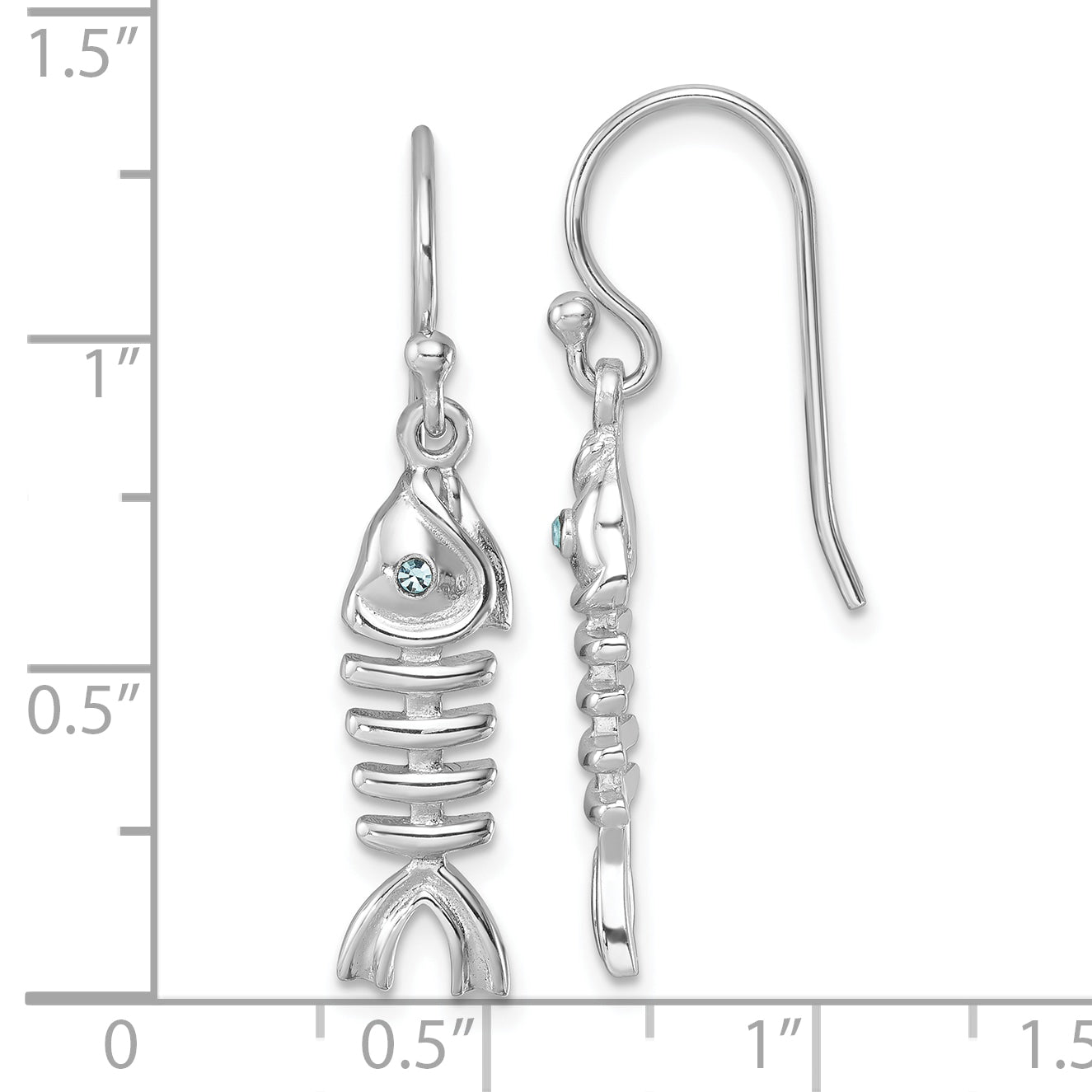 Sterling Silver Rhodium-plated Polished Crystal Eye Bonefish Dangle Earring