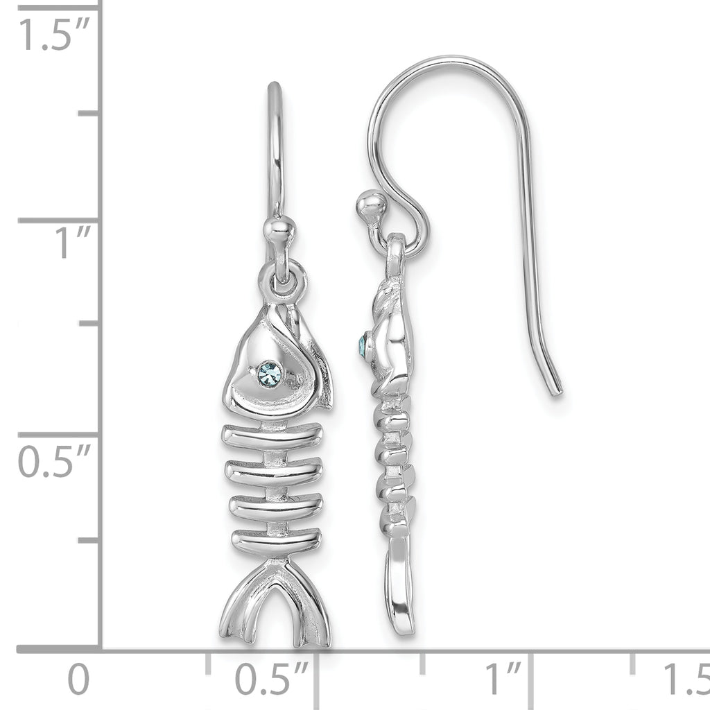 Sterling Silver Rhodium-plated Polished Crystal Eye Bonefish Dangle Earring