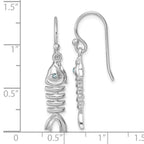 Sterling Silver Rhodium-plated Polished Crystal Eye Bonefish Dangle Earring