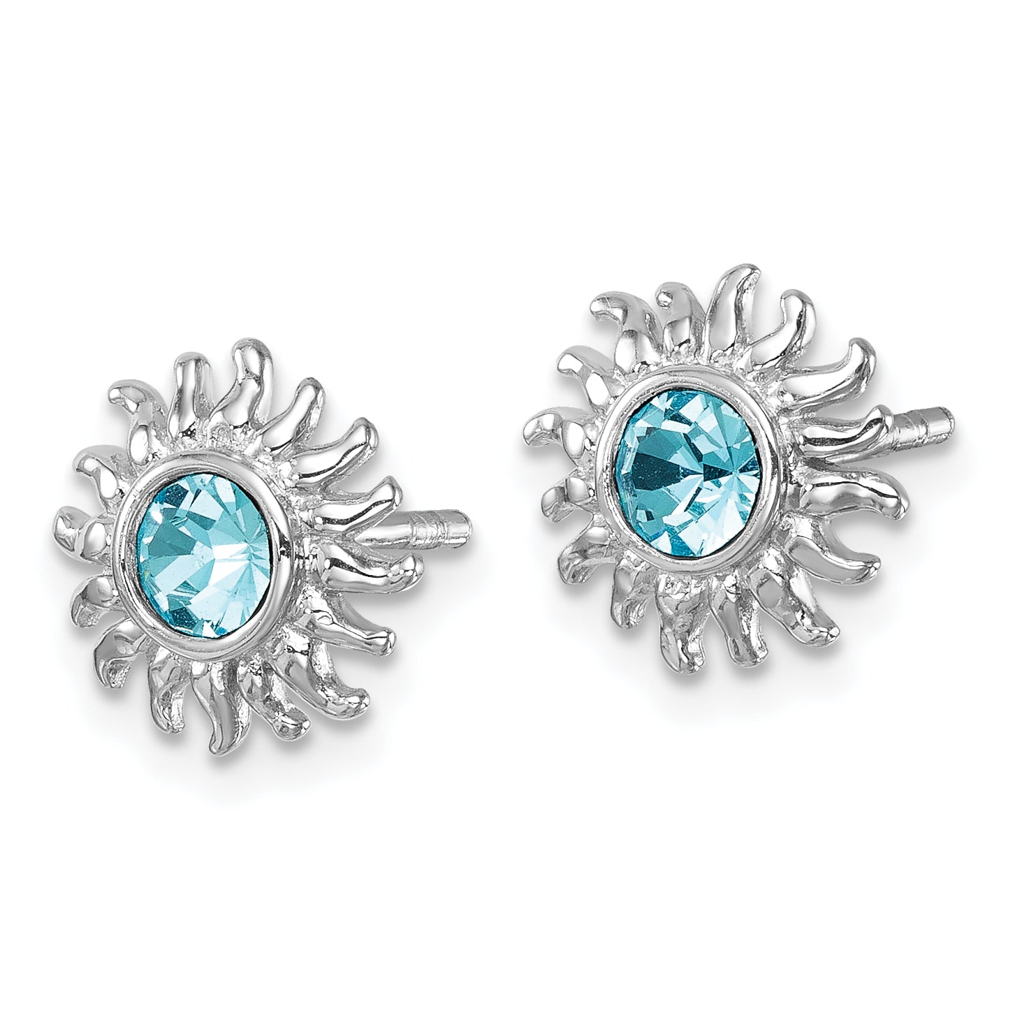Sterling Silver Rhodium-Plated Polished Blue Crystal Sun Post Earrings Secondary image