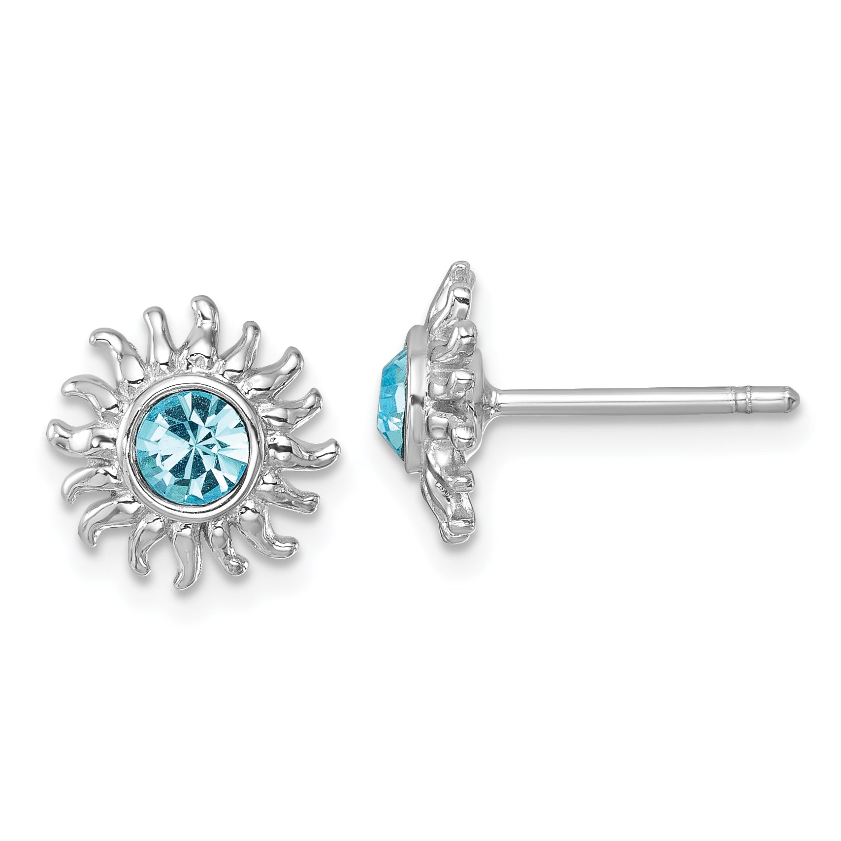 Sterling Silver Rhodium-Plated Polished Blue Crystal Sun Post Earrings Main image