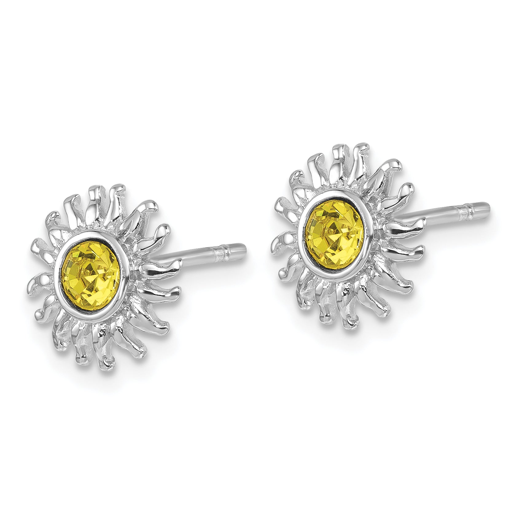 Sterling Silver Rhodium-Plated Polished Yellow Crystal Sun Post Earrings Secondary image