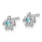 Sterling Silver Rhodium-Plated Polished Blue Crystal Inlay Tiny Turtle Post Earrings