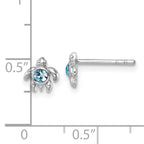 Sterling Silver Rhodium-Plated Polished Blue Crystal Inlay Tiny Turtle Post Earrings