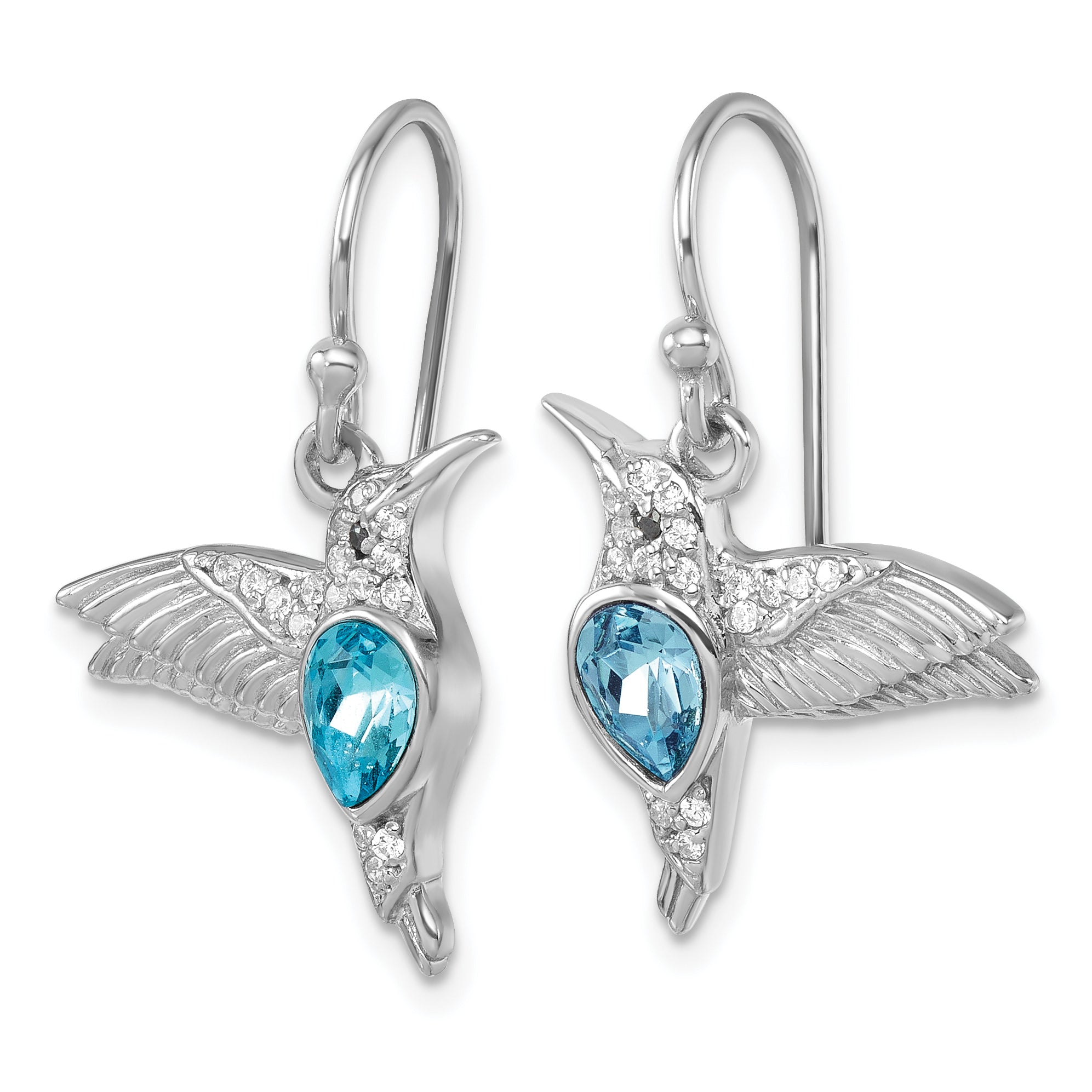Sterling Silver Rhodium-plated Polished Crystal Inlay Hummingbird Dangle Earrings Secondary image