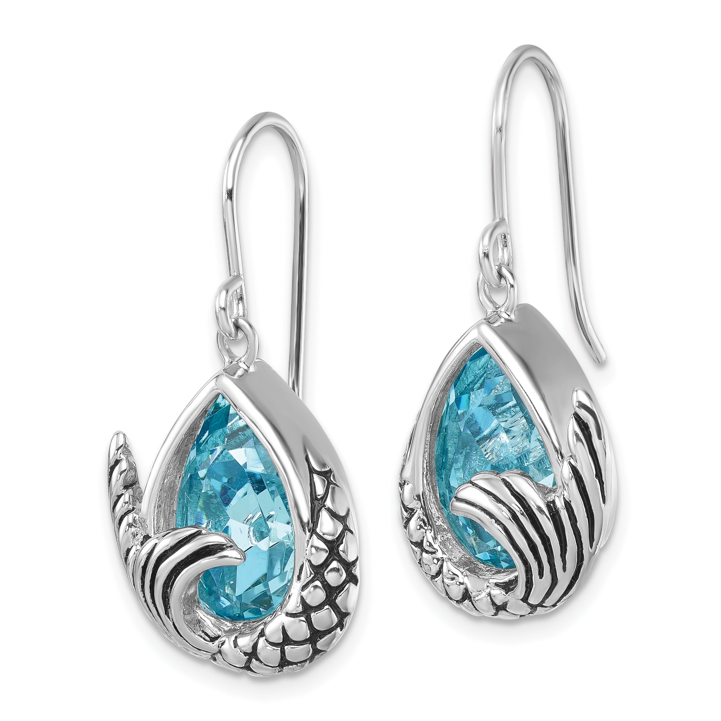 Sterling Silver Rhodium-plated Crystal Mermaid Tail Dangle Earrings Secondary image