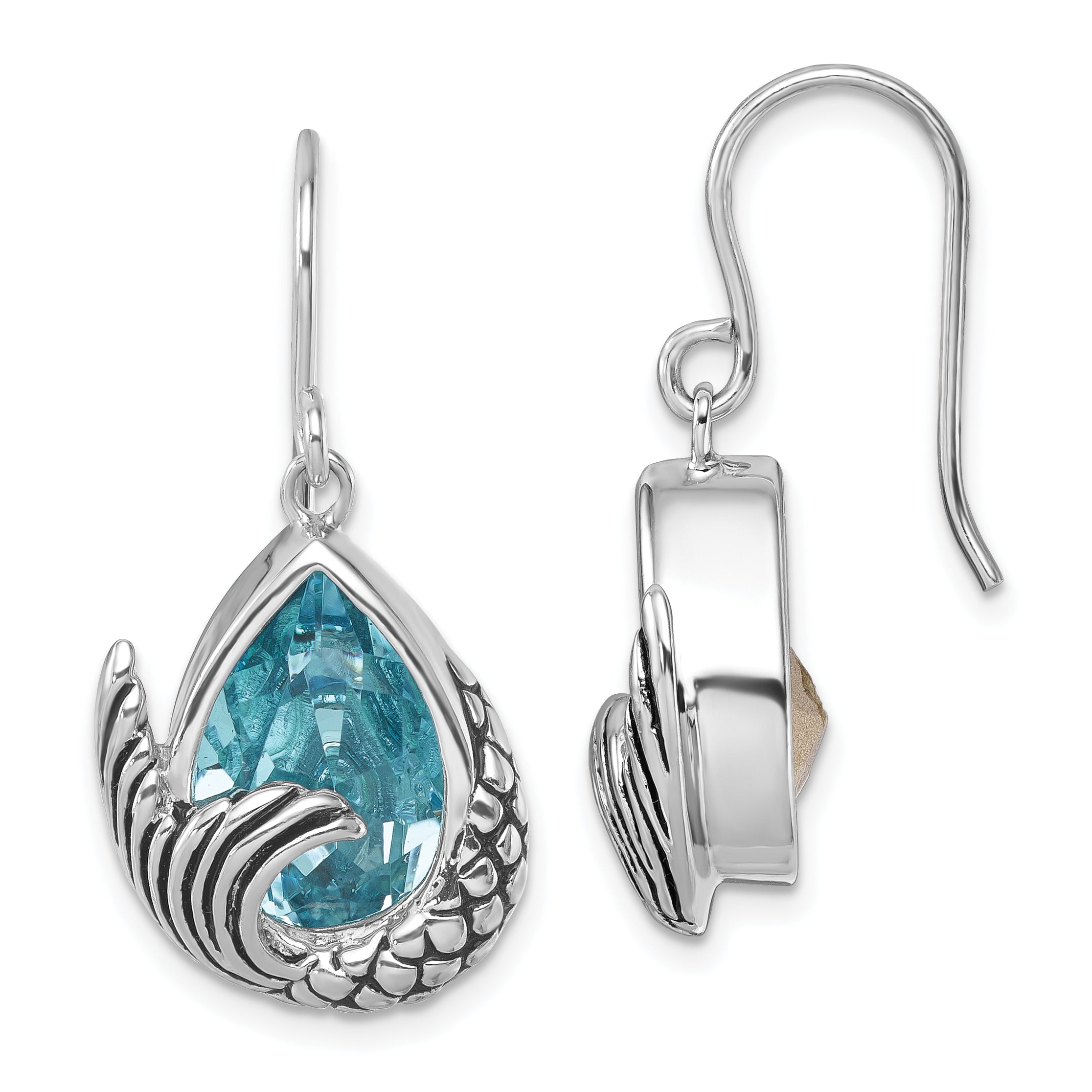 Sterling Silver Rhodium-plated Crystal Mermaid Tail Dangle Earrings Main image