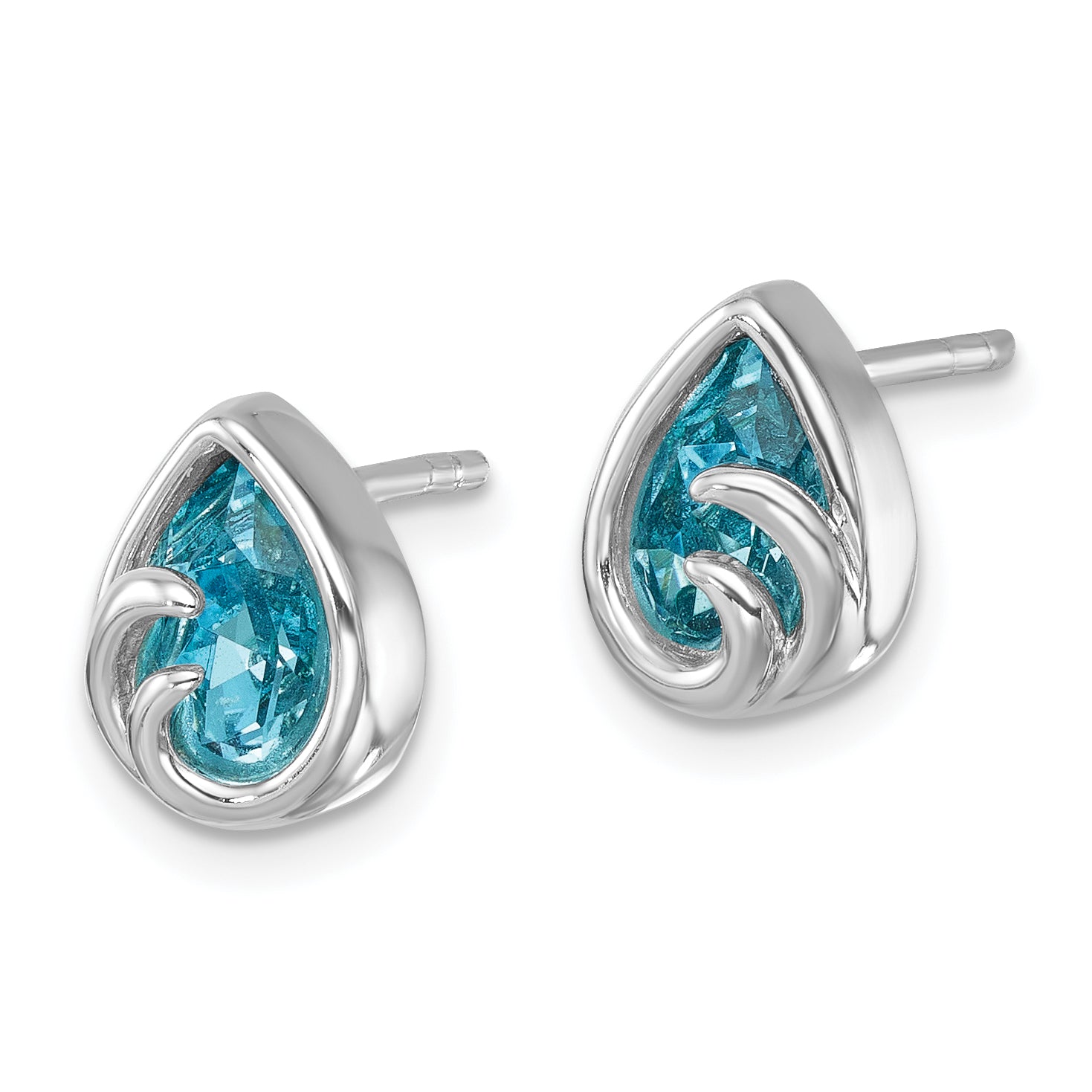Sterling Silver Rhodium-Plated Polished Crystal Wave Post Earrings Secondary image