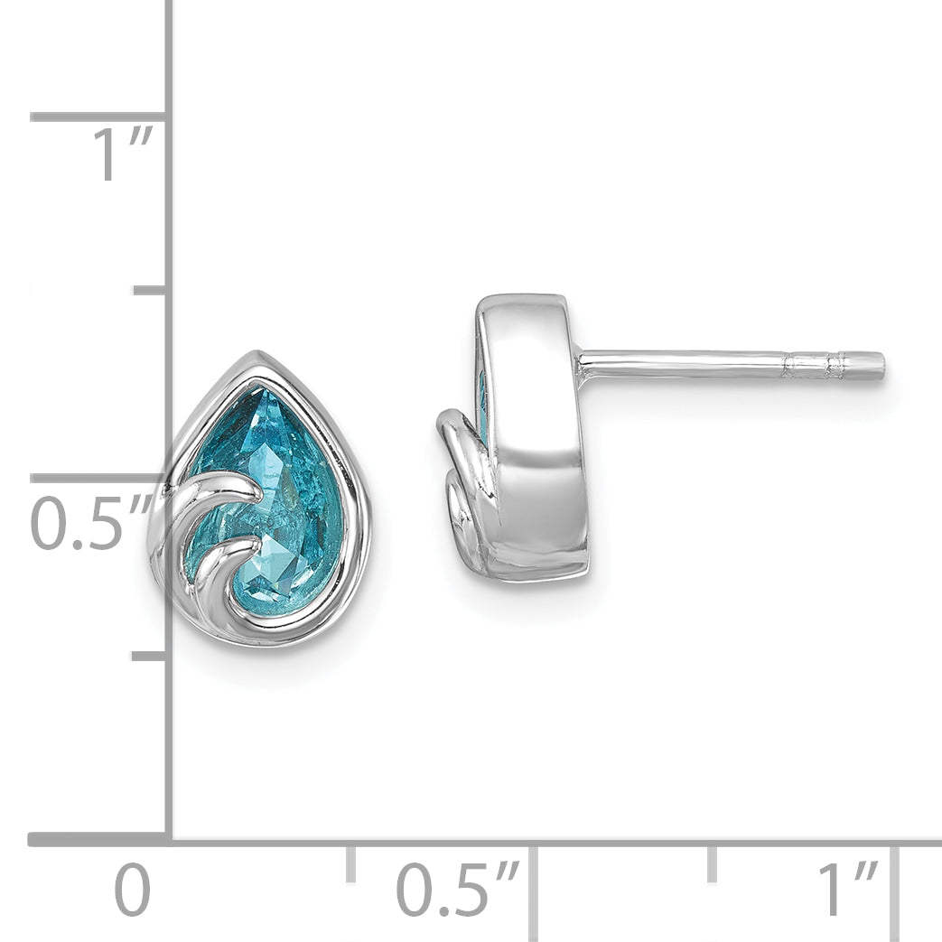 Sterling Silver Rhodium-Plated Polished Crystal Wave Post Earrings