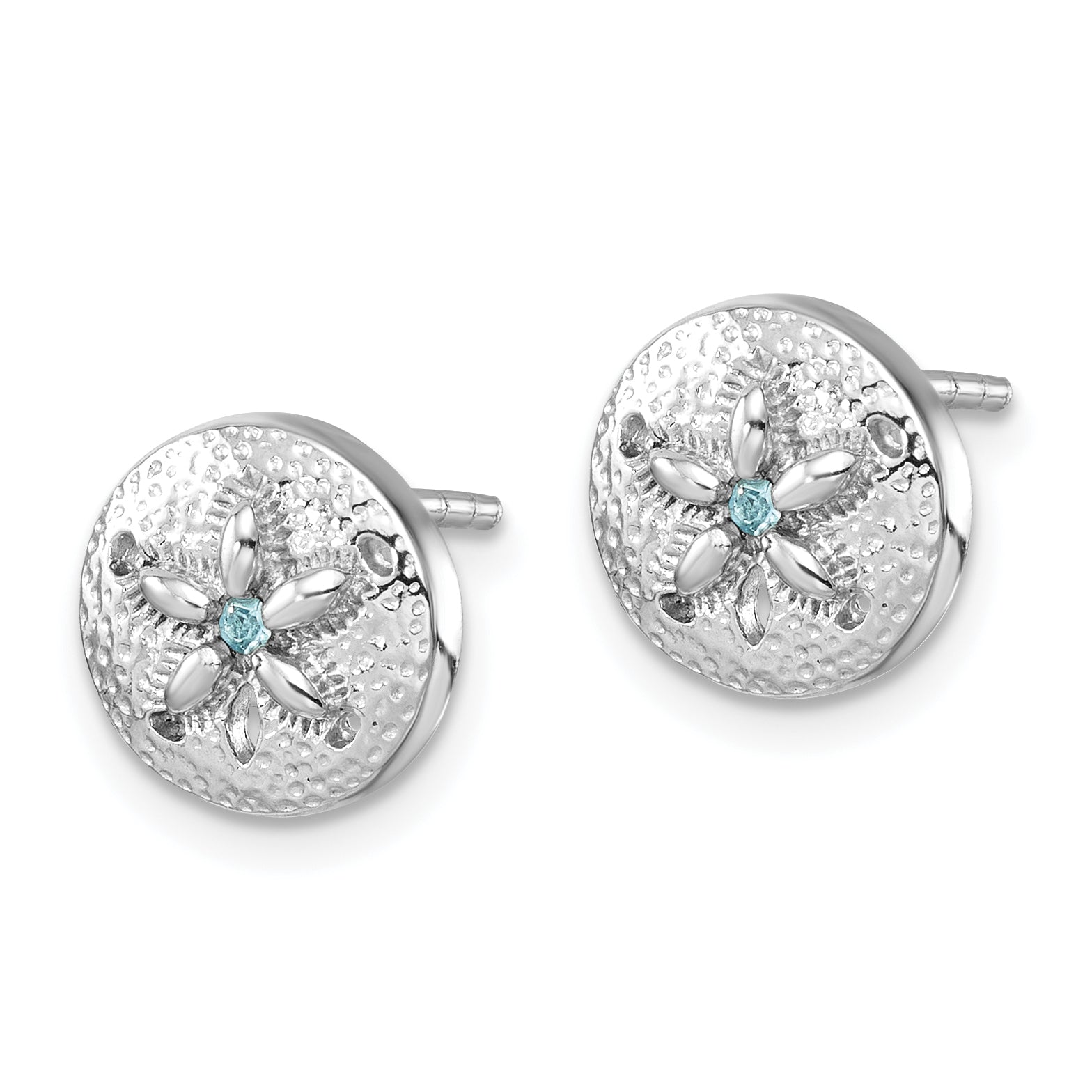 Sterling Silver Rhodium-Plated Textured Crystal Sand Dollar Post Earrings Secondary image