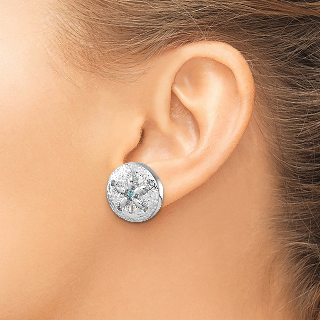 Sterling Silver Rhodium-Plated Textured Crystal Sand Dollar Post Earrings