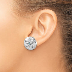 Sterling Silver Rhodium-Plated Textured Crystal Sand Dollar Post Earrings