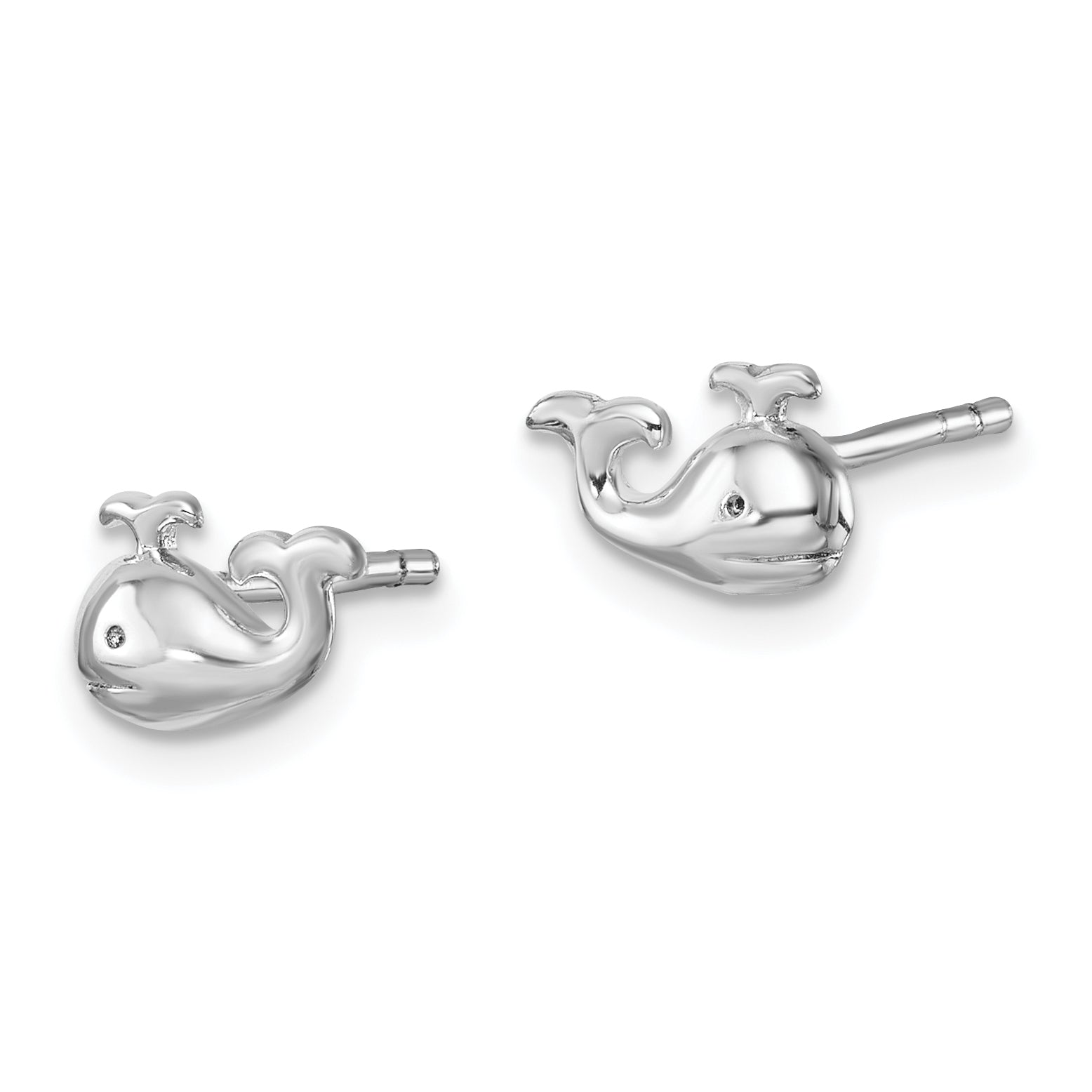 Sterling Silver Rhodium-Plated Polished Whale Post Earrings Secondary image