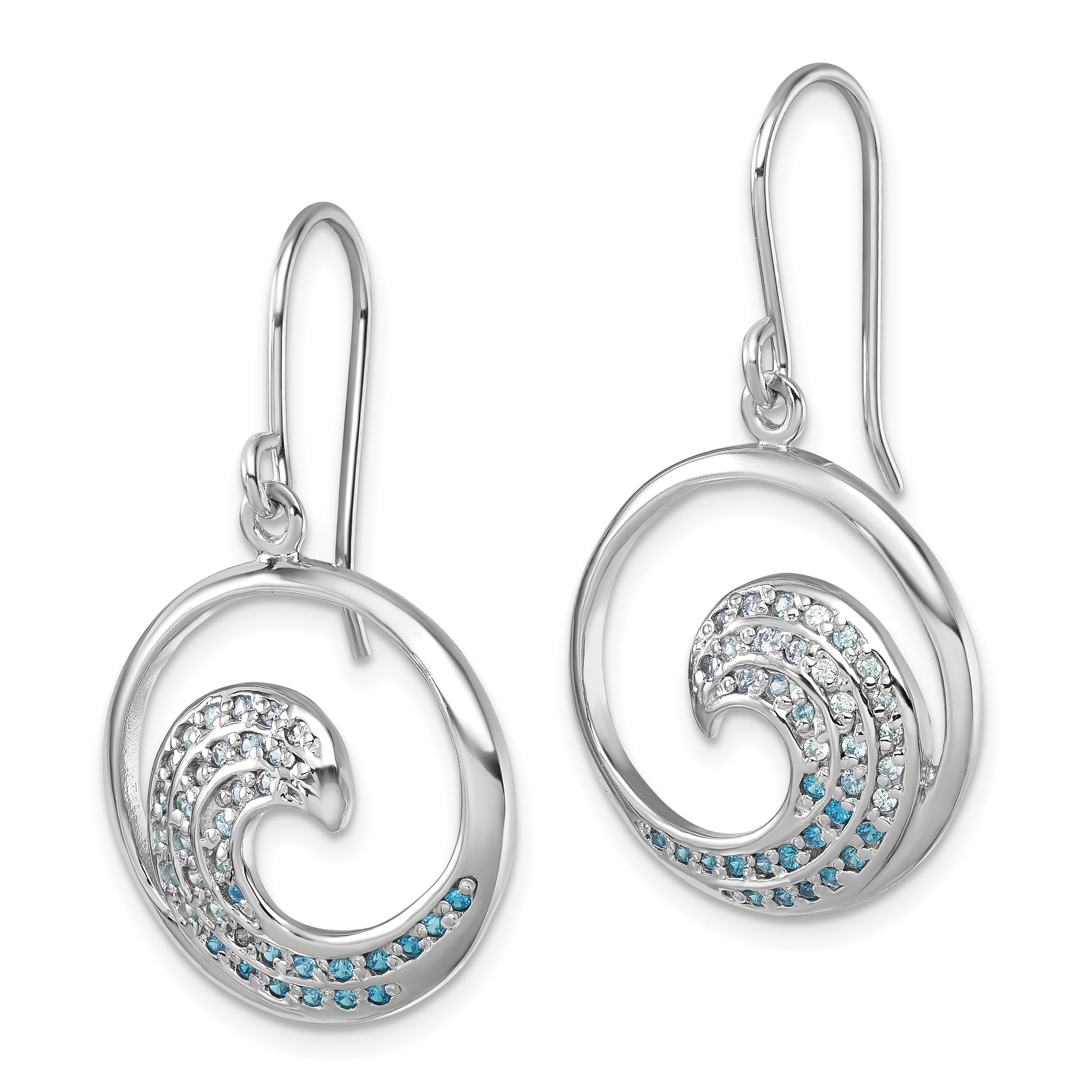 Sterling Silver Rhodium-Plated Polished CZ Wave Dangle Earrings Secondary image