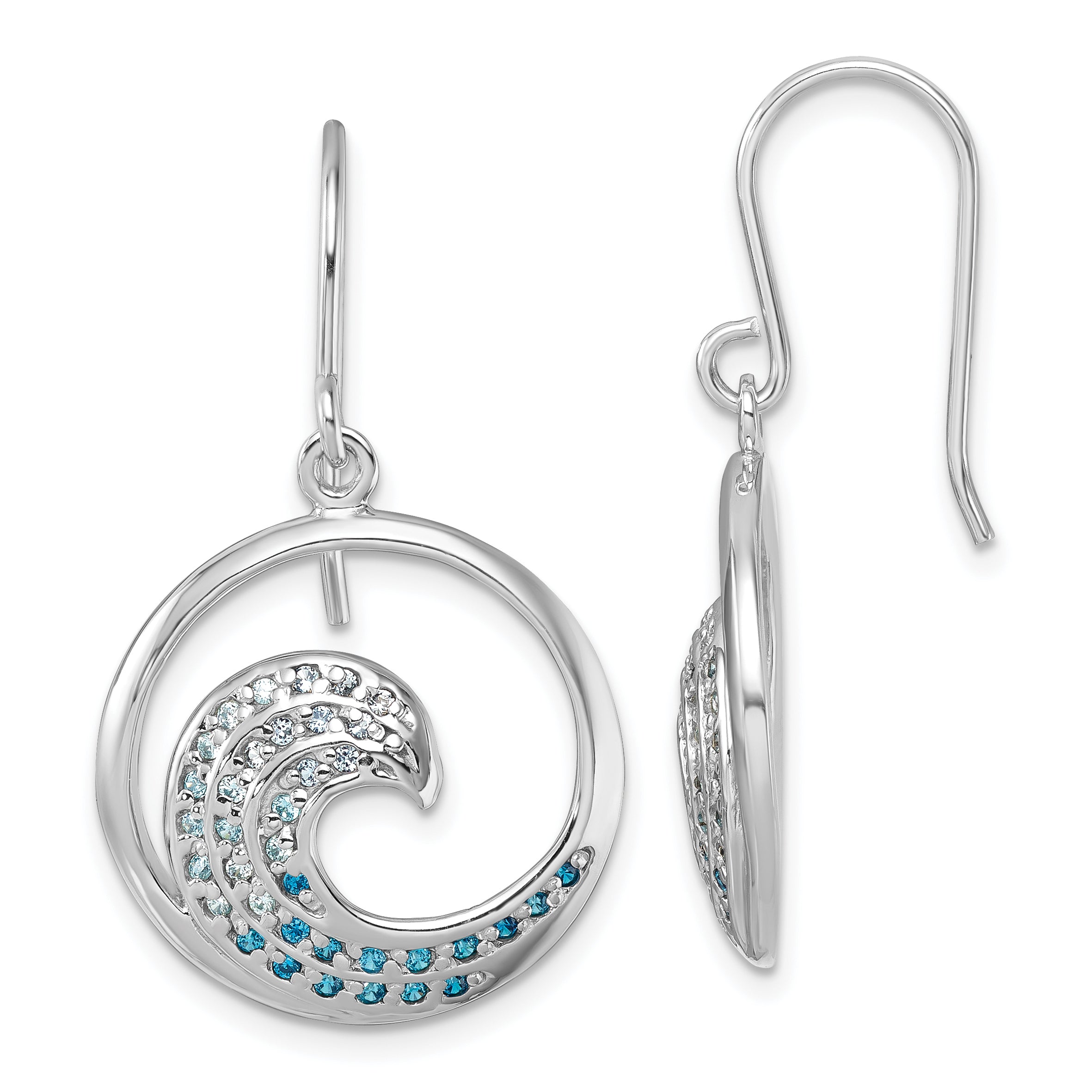 Sterling Silver Rhodium-Plated Polished CZ Wave Dangle Earrings Main image