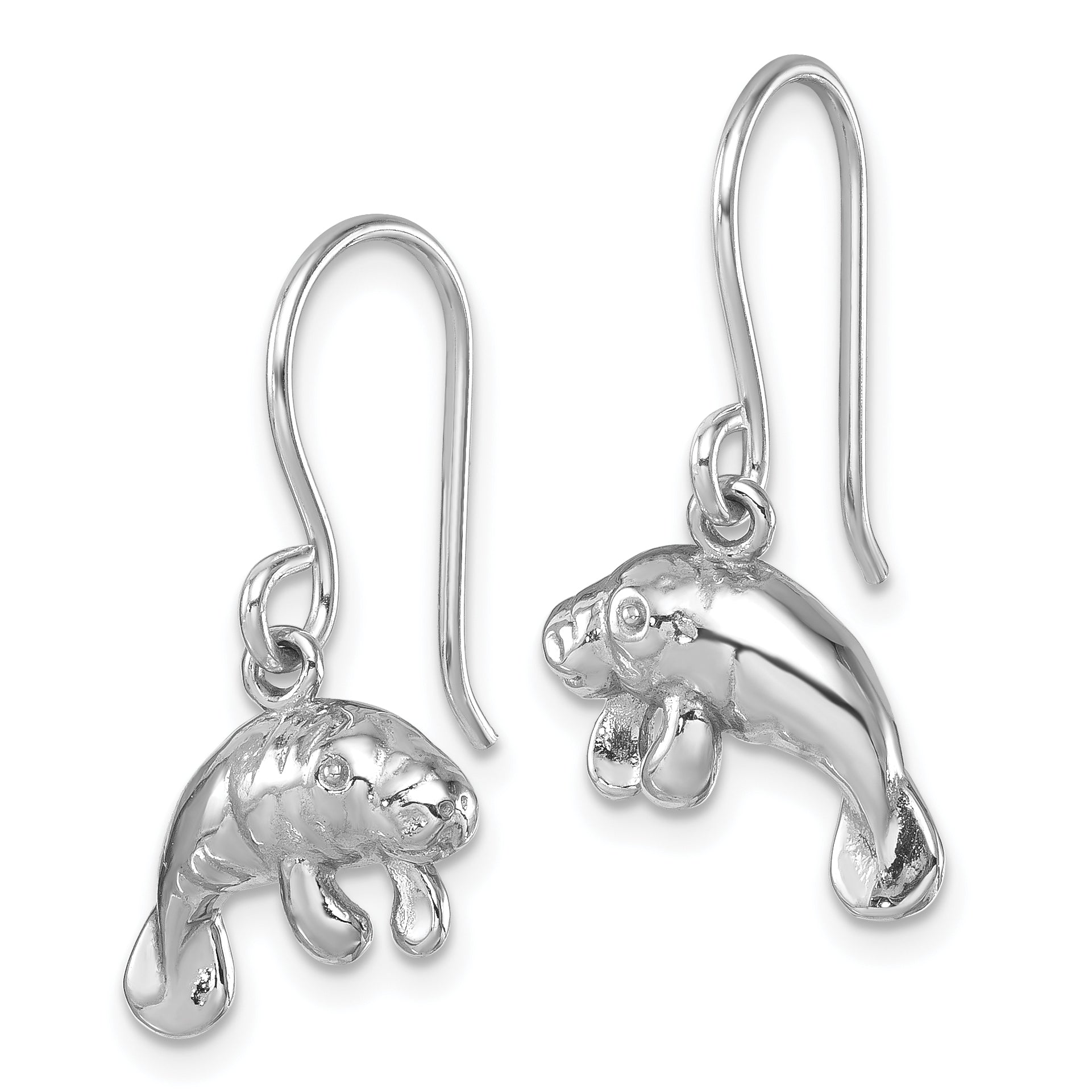 Sterling Silver Rhodium-Plated Manatee Dangle Earrings Secondary image