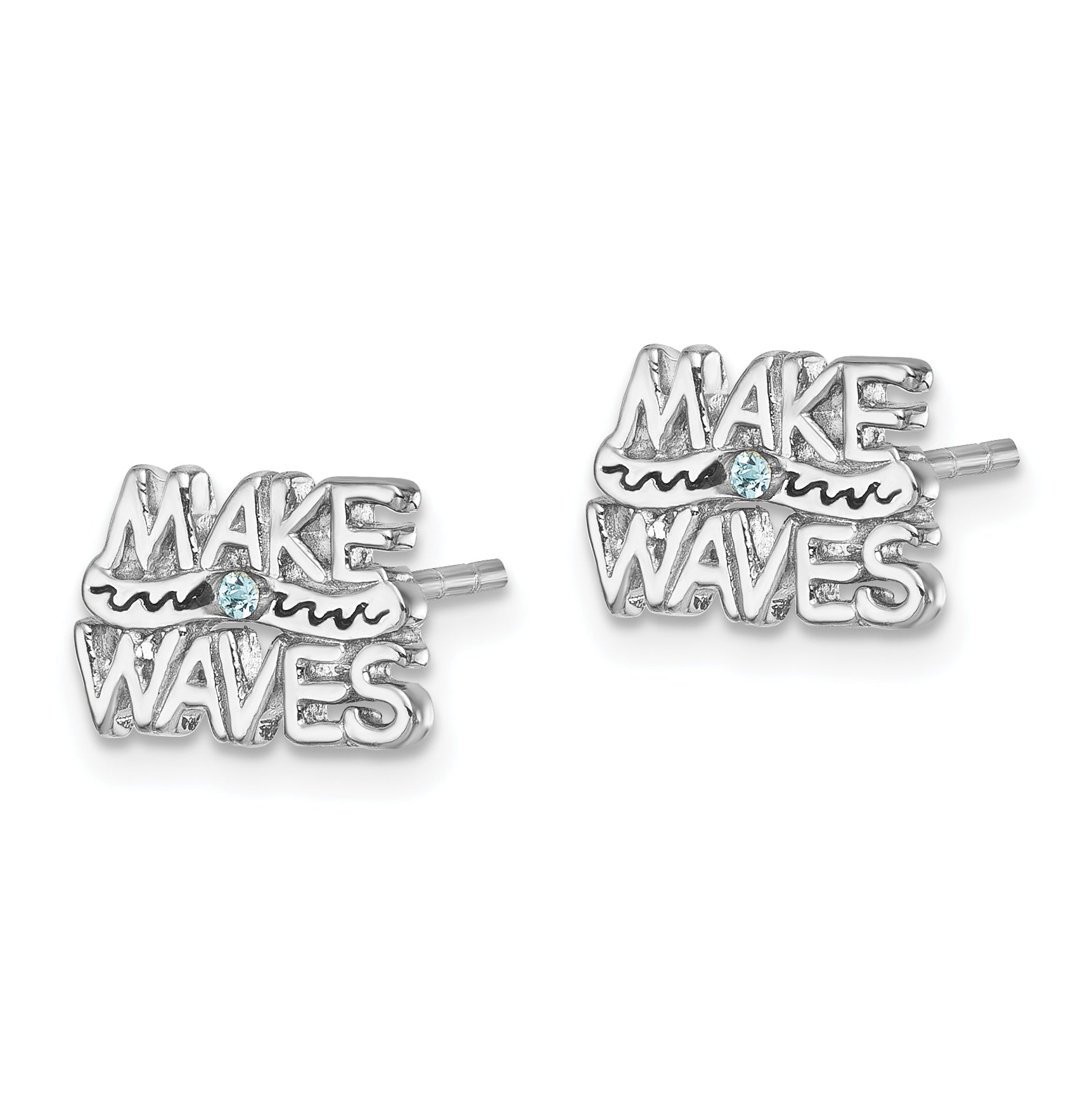 Sterling Silver Rhodium-Plated Polished 'Make Waves' Crystal Post Earrings Secondary image