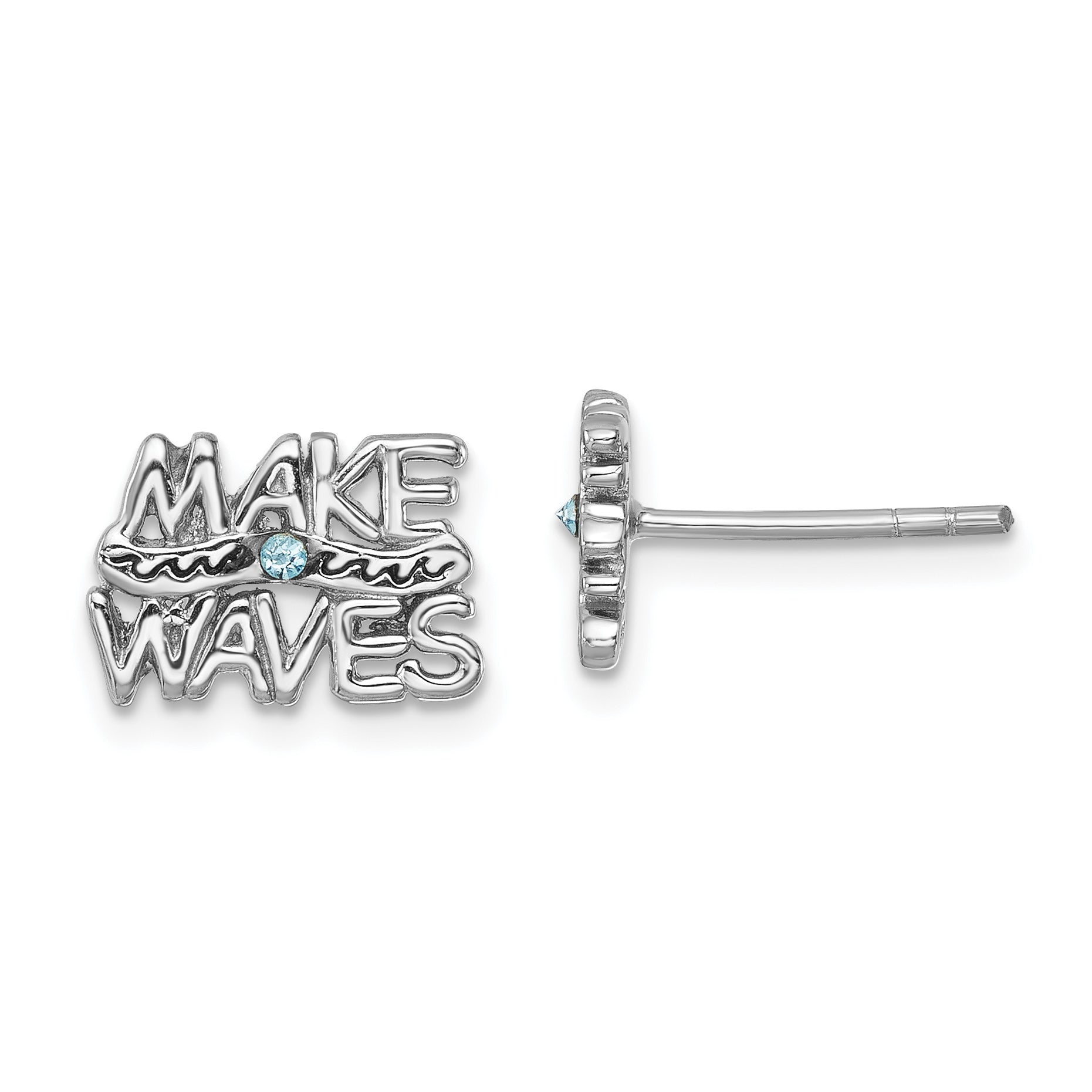 Sterling Silver Rhodium-Plated Polished 'Make Waves' Crystal Post Earrings Main image