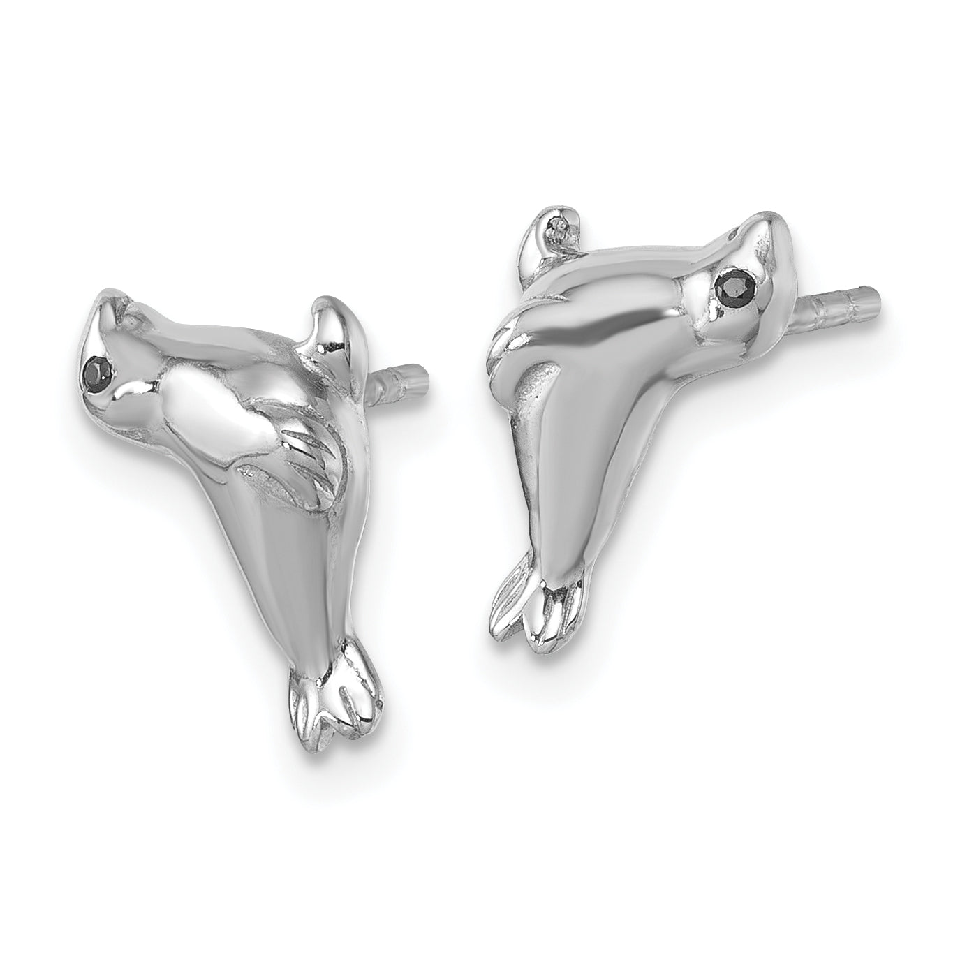Sterling Silver Rhodium-plated Polished CZ Eye Sea Lion Post Earrings Secondary image