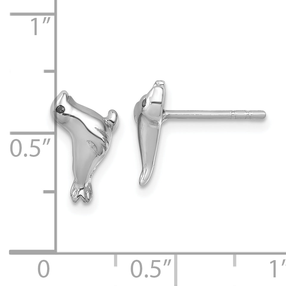 Sterling Silver Rhodium-plated Polished CZ Eye Sea Lion Post Earrings