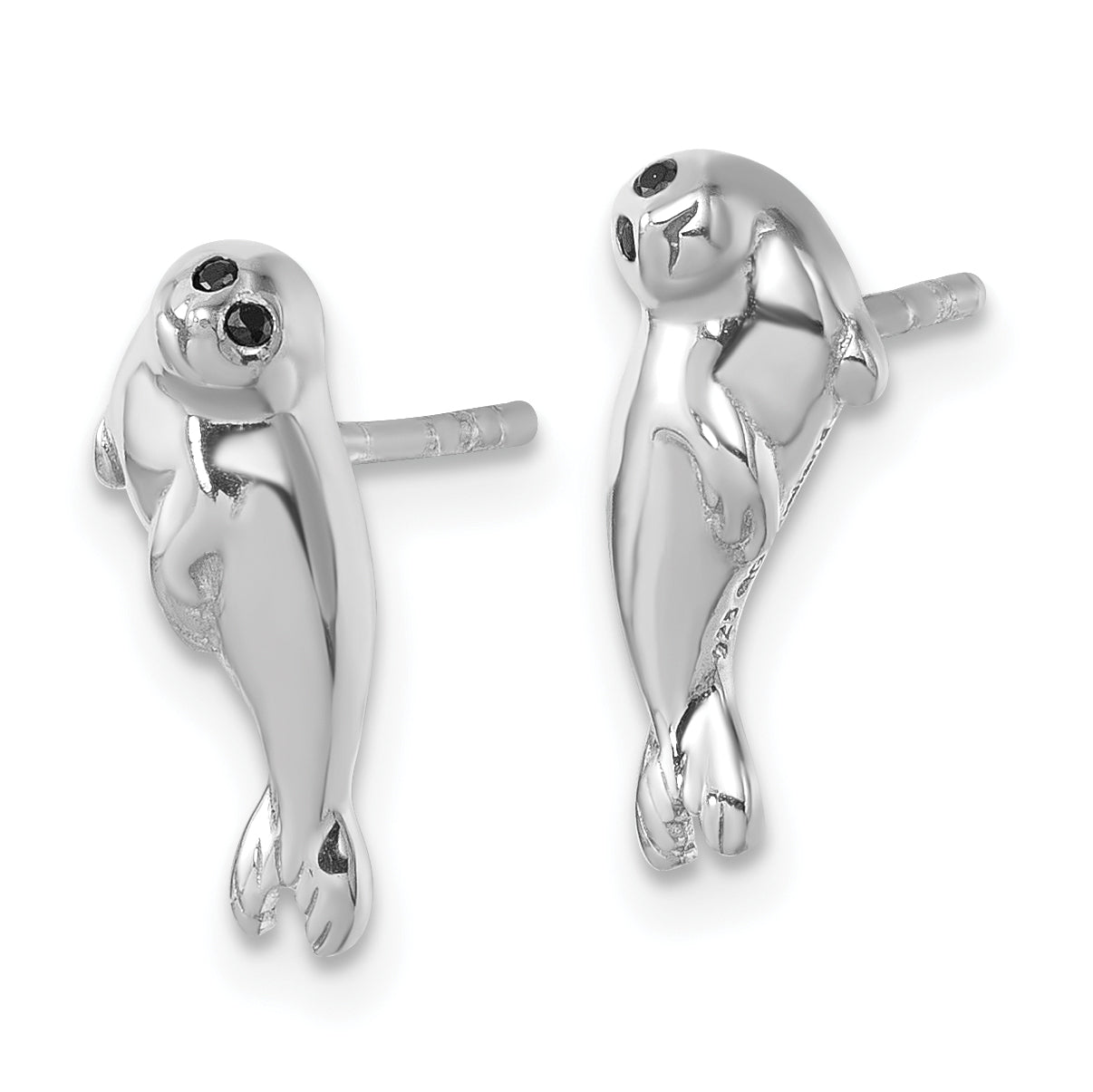 Sterling Silver Rhodium-plated Polished CZ Eye Harbor Seal Post Earrings Secondary image