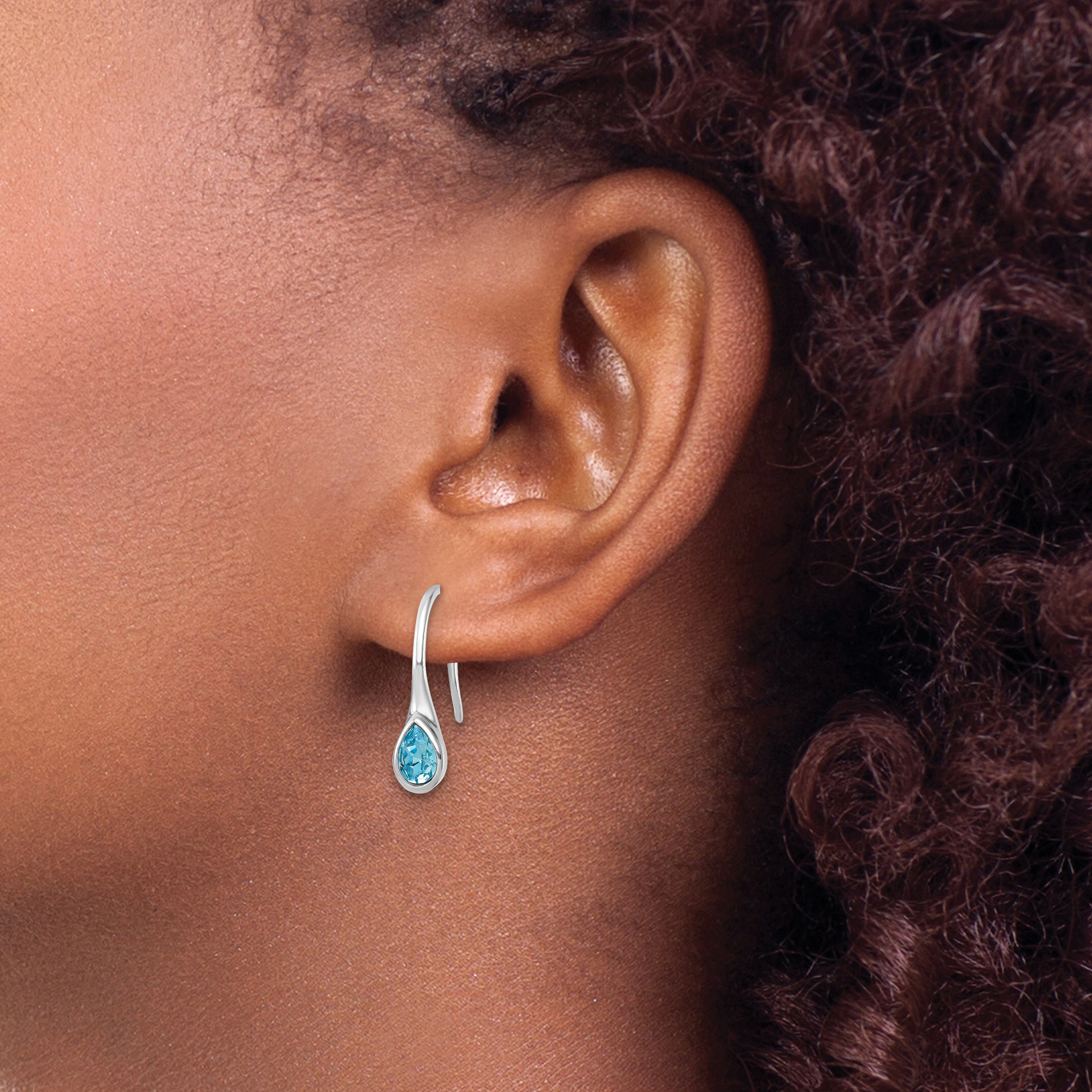 Sterling Silver Rhodium-Plated Polished Crystal Tear Drop Wire Earrings