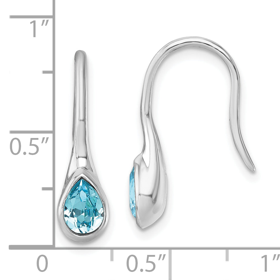 Sterling Silver Rhodium-Plated Polished Crystal Tear Drop Wire Earrings