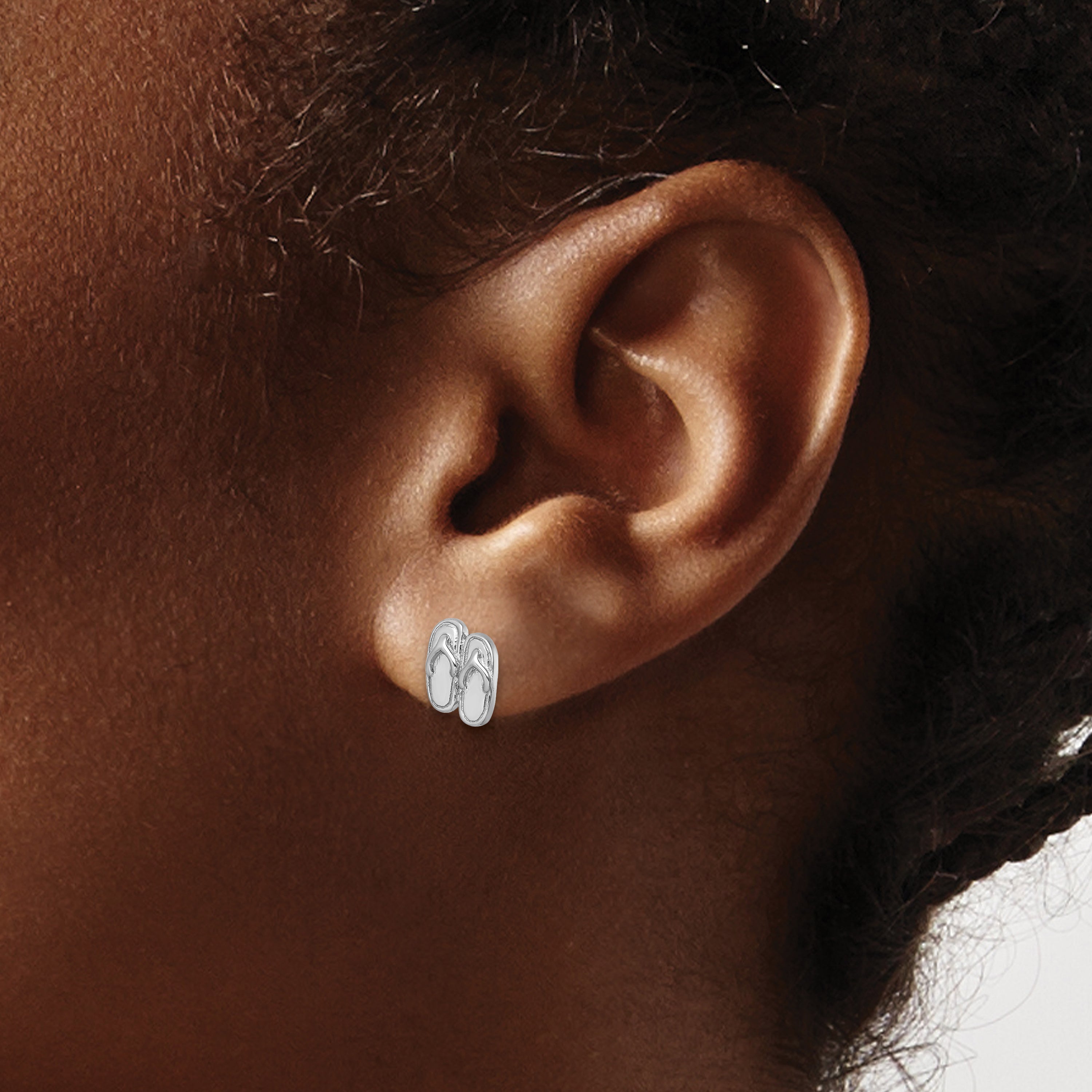 Sterling Silver Rhodium-Plated Polished Double Flip Flop Post Earrings