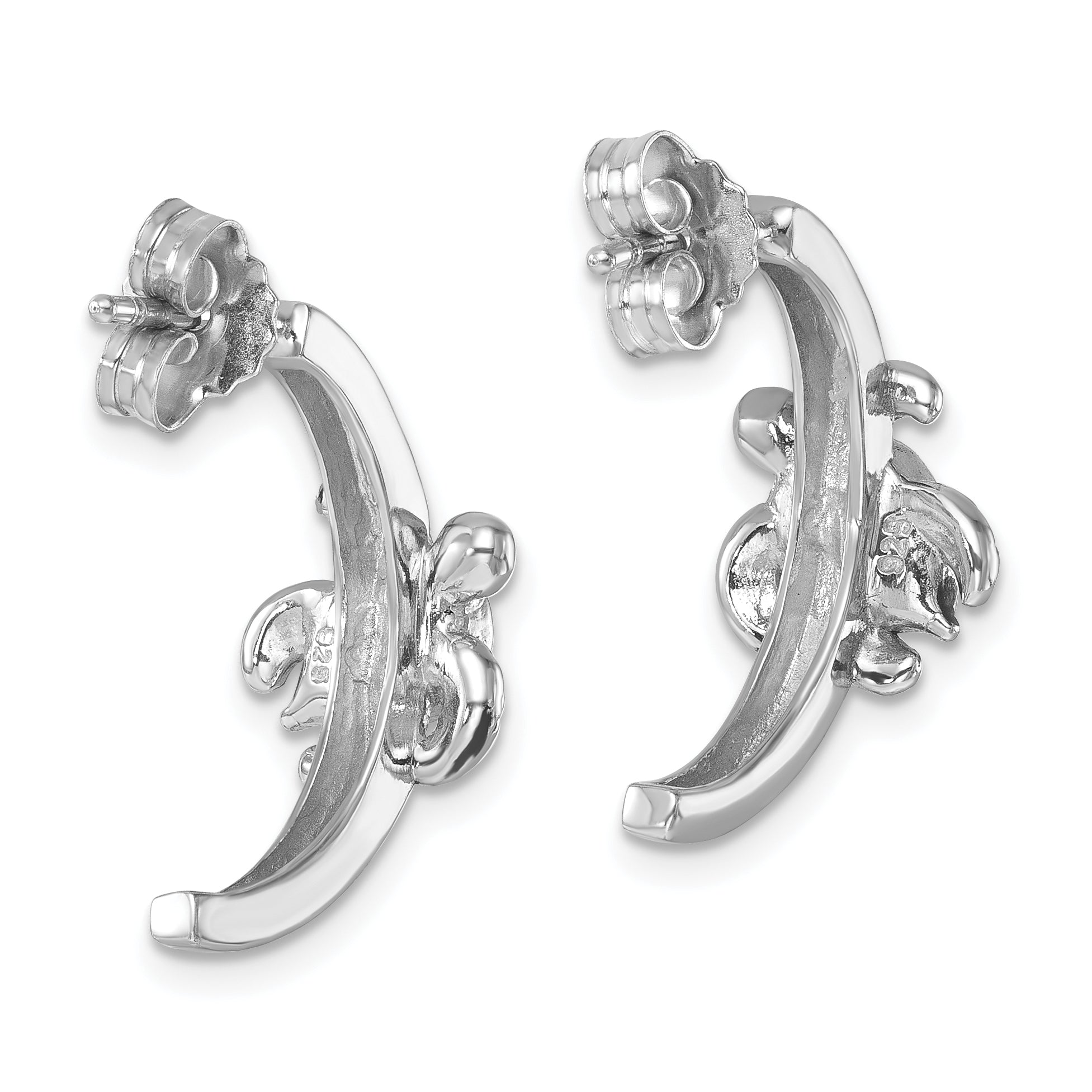 Sterling Silver Rhodium-plated Polished and Antiqued Blue Crystal Turtle J-Hoop Earrings
