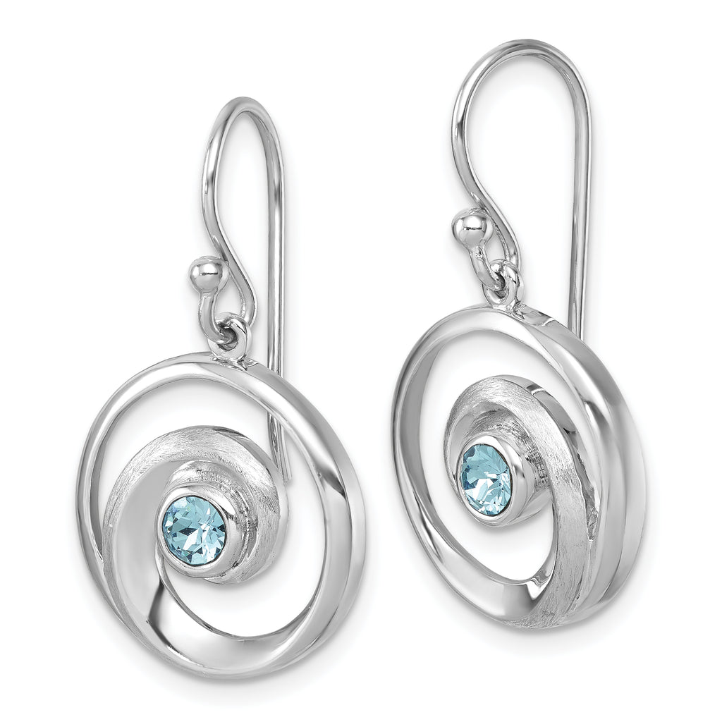 Sterling Silver Rhodium-Plated Polished Crystal Wave Dangle Earrings