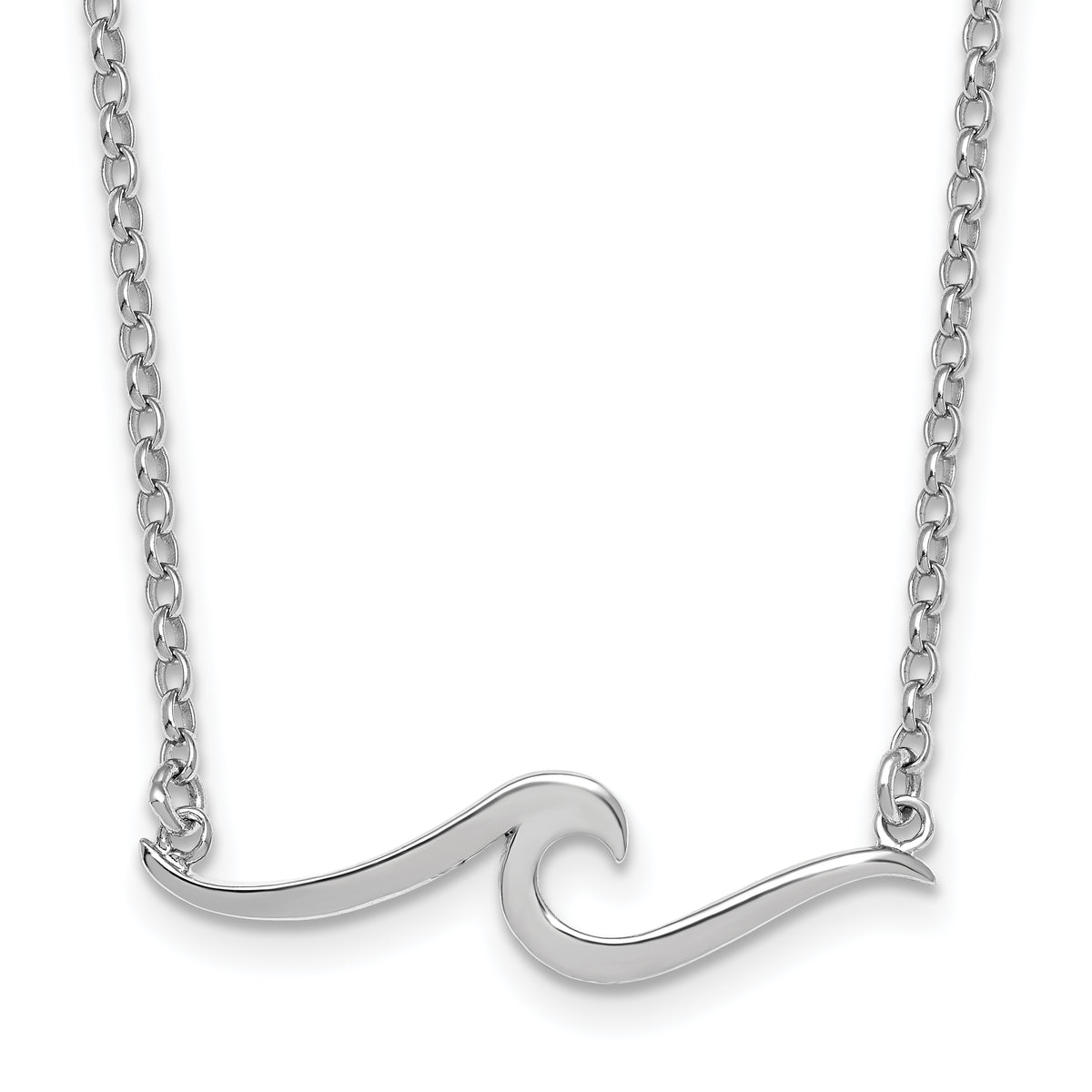Sterling Silver Rhodium-Rhodium-Plated Polished Wave 16 inch with a 2 inch extention Necklace
