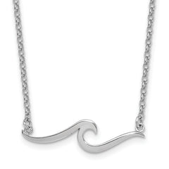 Sterling Silver Rhodium-Rhodium-Plated Polished Wave 16 inch with a 2 inch extention Necklace
