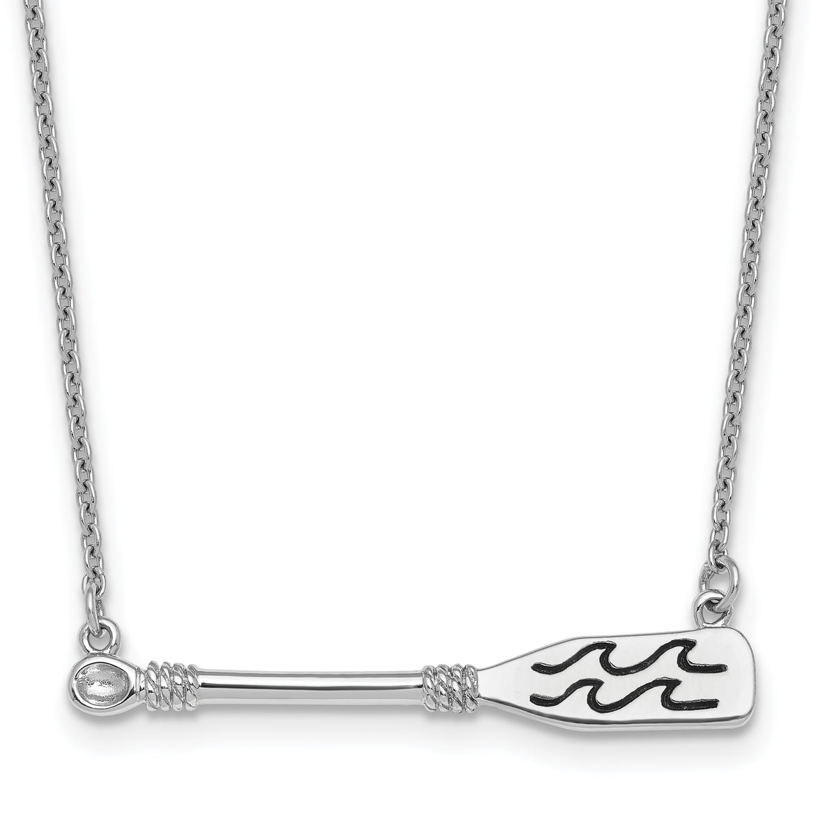 Sterling Silver Rhodium-Rhodium-Plated Polished & Antiqued Paddle 16 inch with a 2 inch extention Necklace