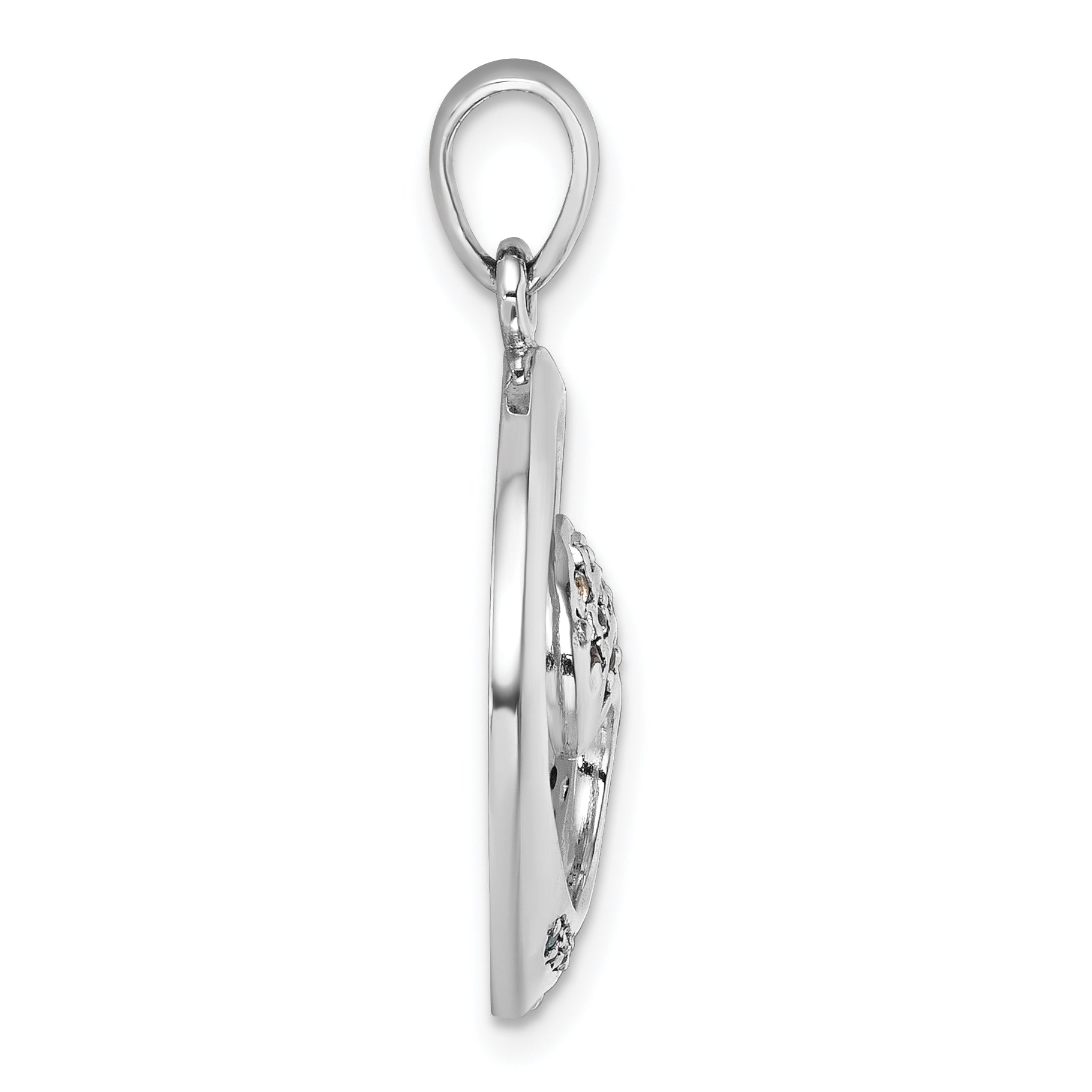 Sterling Silver Rhodium-Plated Polished CZ Wave Pendant Secondary image