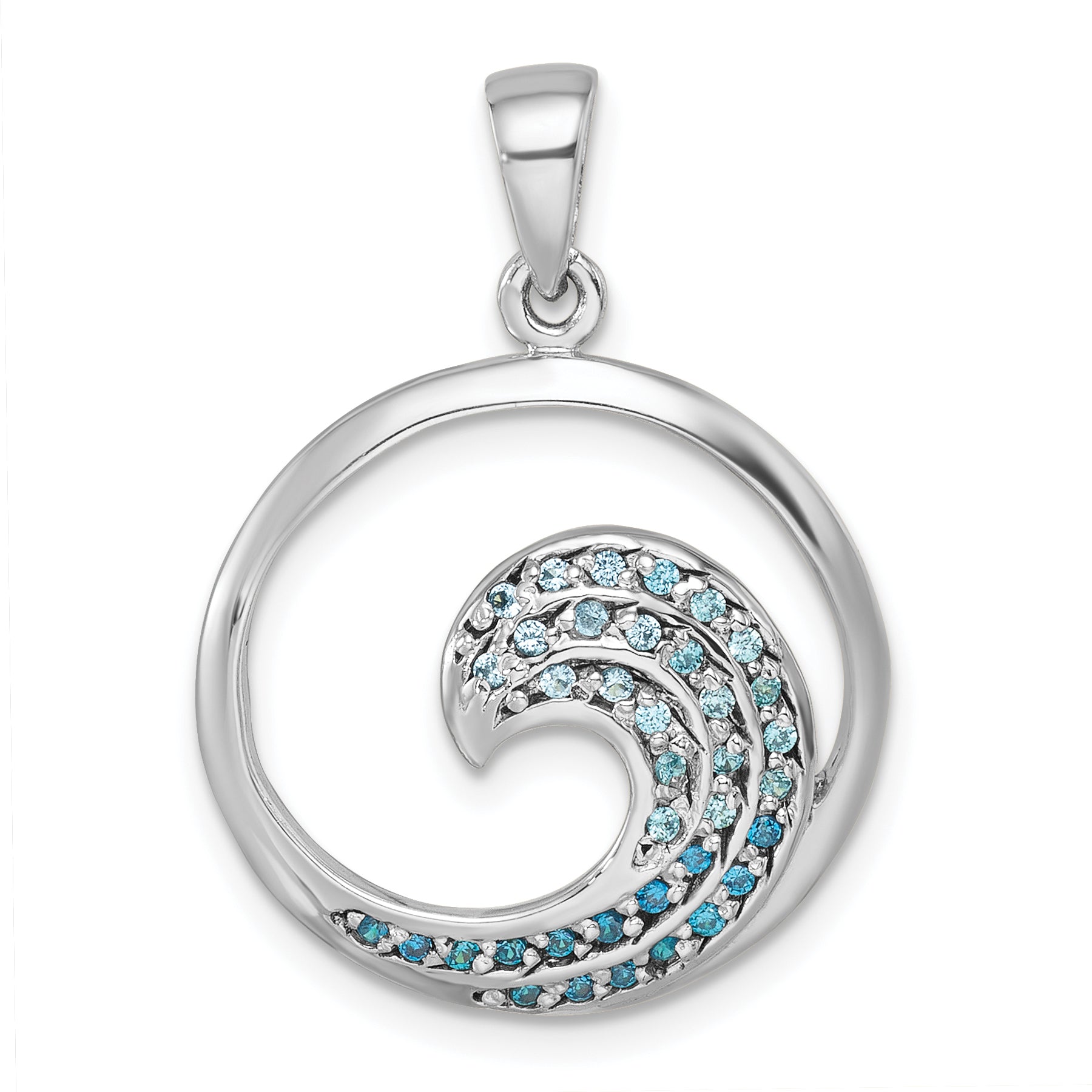 Sterling Silver Rhodium-Plated Polished CZ Wave Pendant Main image