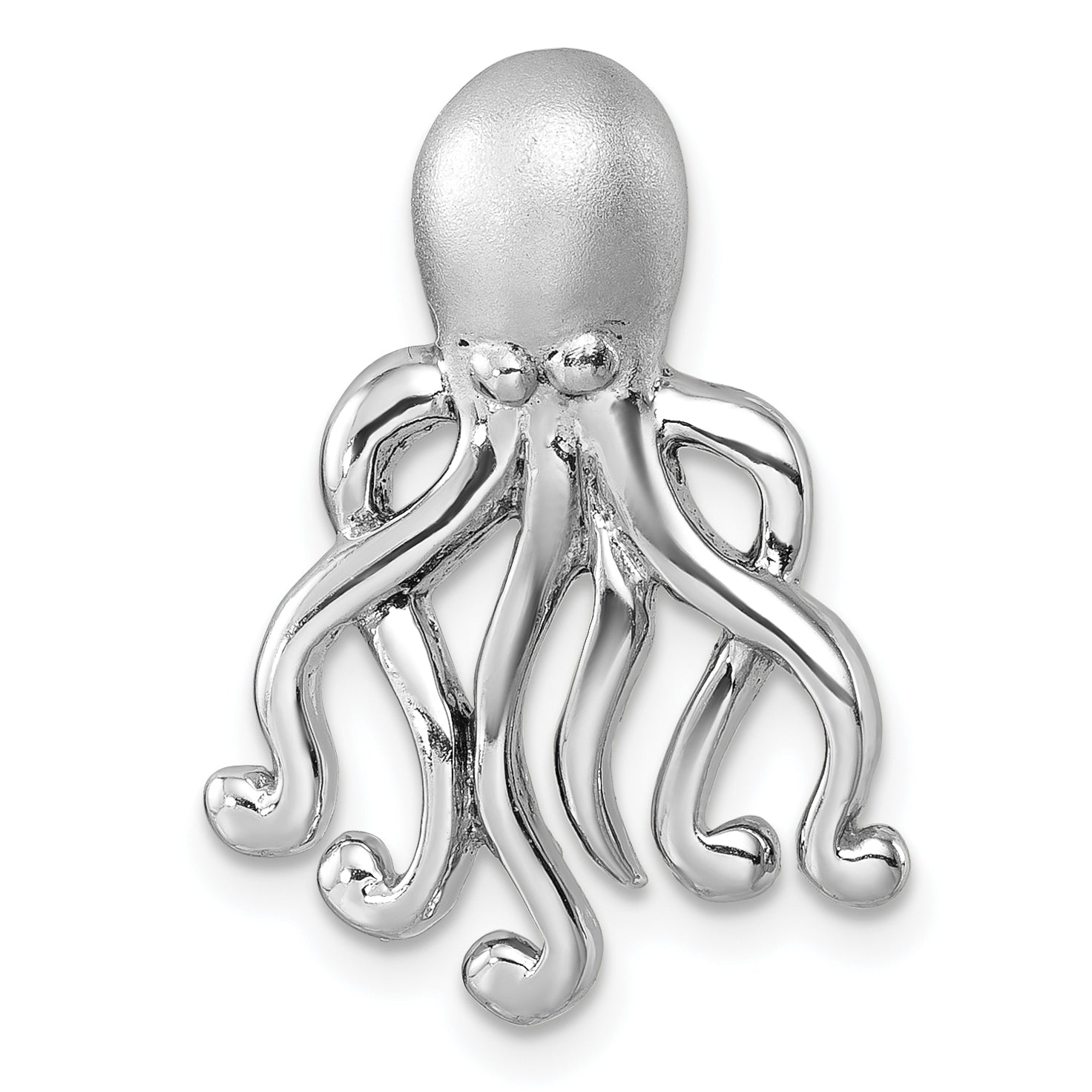 Sterling Silver Rhodium-Plated Polished and Brushed Octopus Pendant Main image