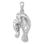 Sterling Silver Rhodium-plated Polished Manatee and Baby Pendant