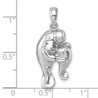 Sterling Silver Rhodium-plated Polished Manatee and Baby Pendant