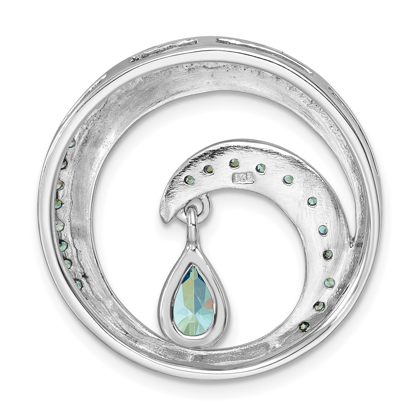 Sterling Silver Rhodium-Plated Polished CZ Wave Chain Slide