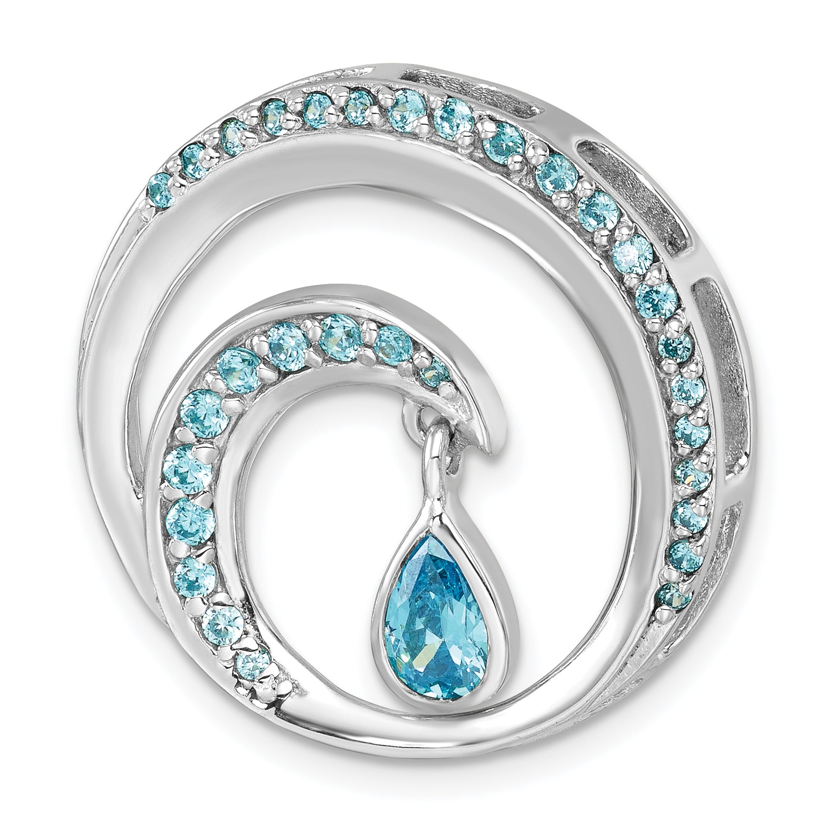 Sterling Silver Rhodium-Plated Polished CZ Wave Chain Slide