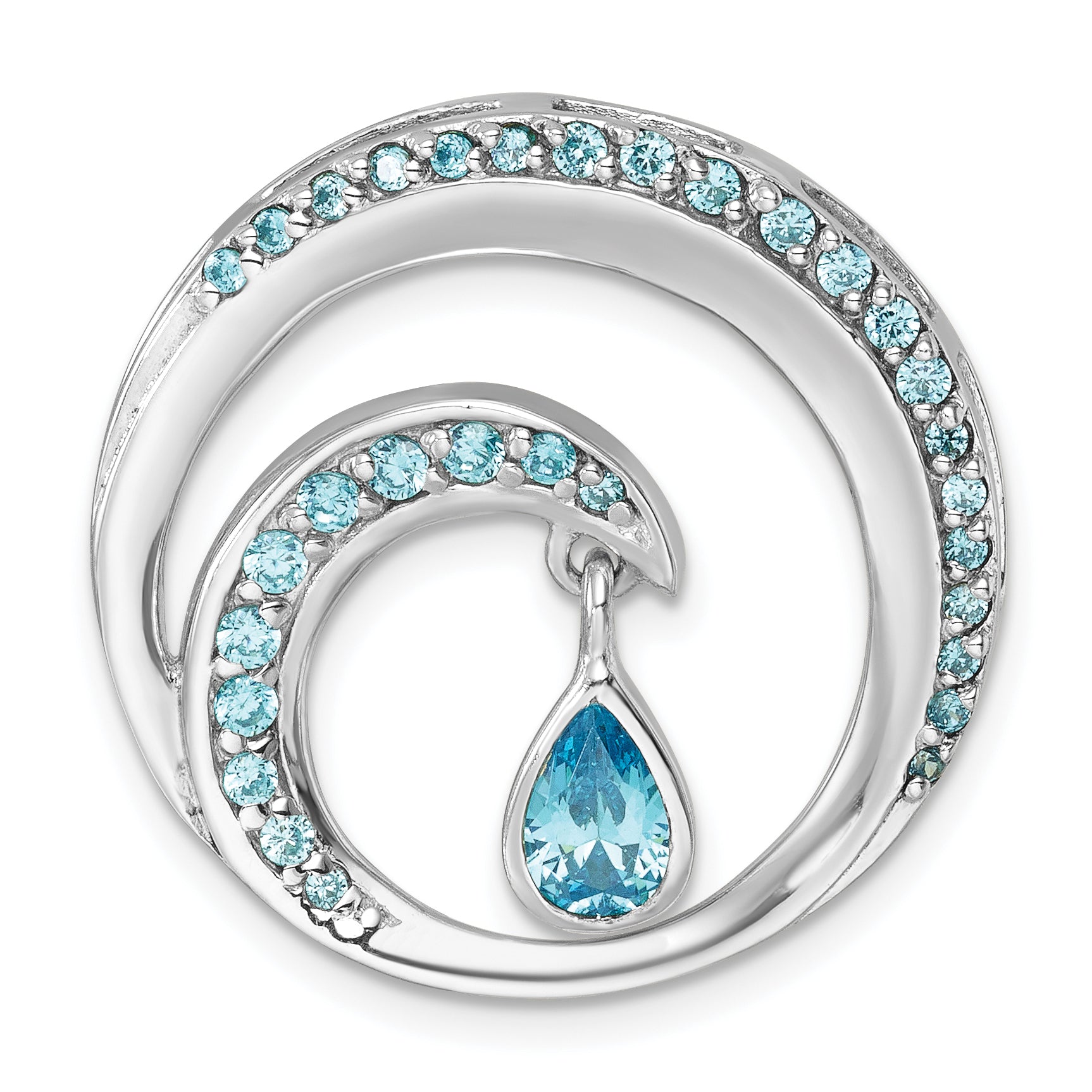Sterling Silver Rhodium-Plated Polished CZ Wave Chain Slide