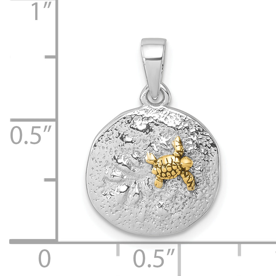 Sterling Silver Rhodium-plated Gold-tone Textured Turtle Crawling In The Sand Pendant