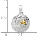 Sterling Silver Rhodium-plated Gold-tone Textured Turtle Crawling In The Sand Pendant