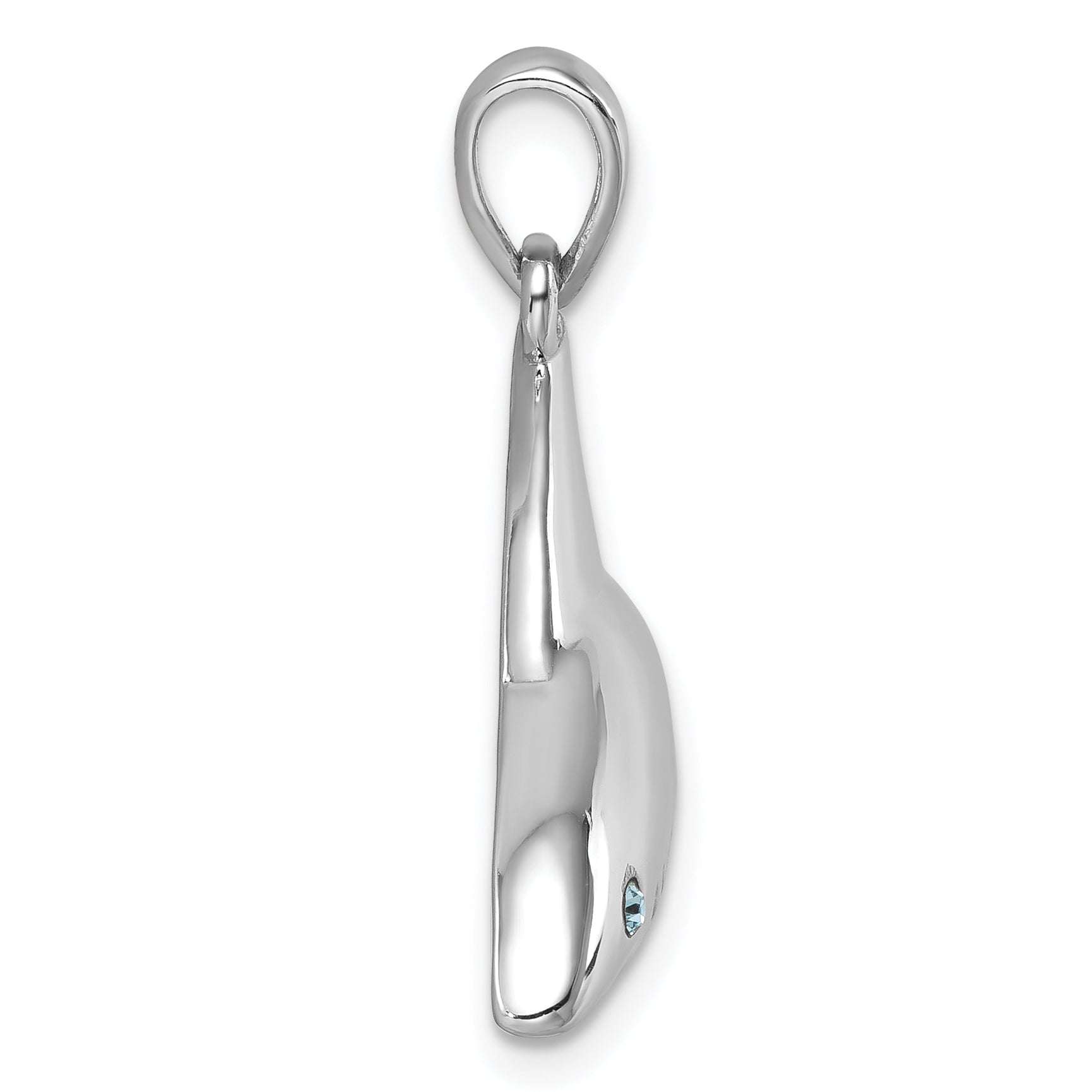 Sterling Silver Rhodium-Plated Polished Crystal Eye Shark Pendant Secondary image