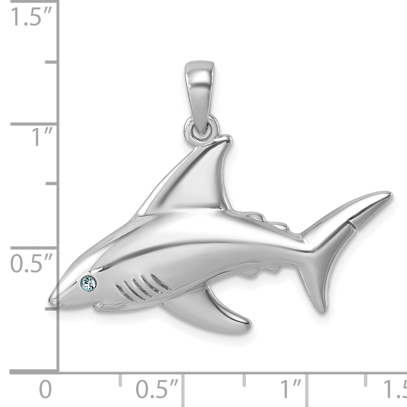 Sterling Silver Rhodium-Plated Polished Crystal Eye Shark Pendant