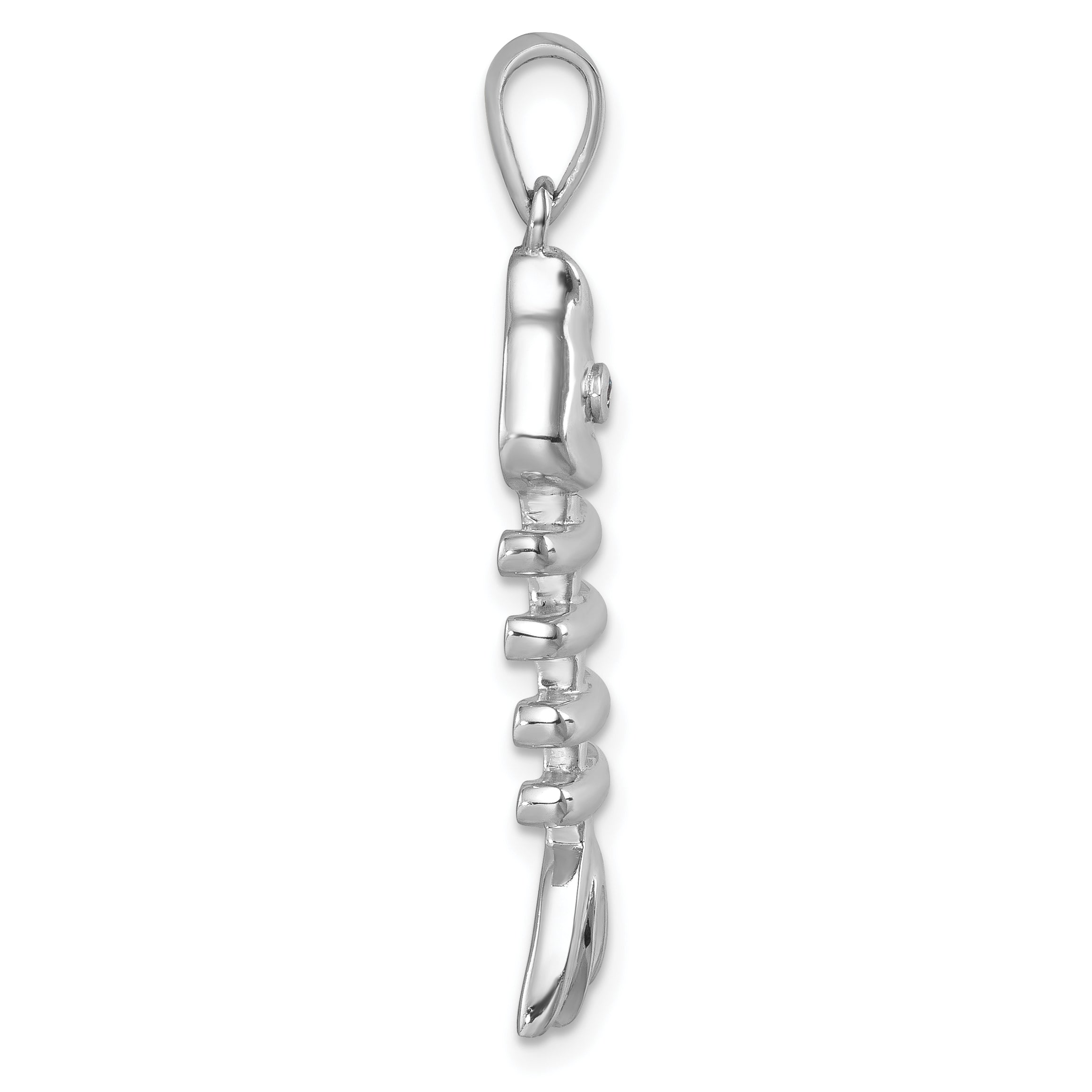 Sterling Silver Rhodium-plated Polished Blue CZ Eye Bonefish Pendant Secondary image
