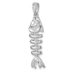 Sterling Silver Rhodium-plated Polished Blue CZ Eye Bonefish Pendant